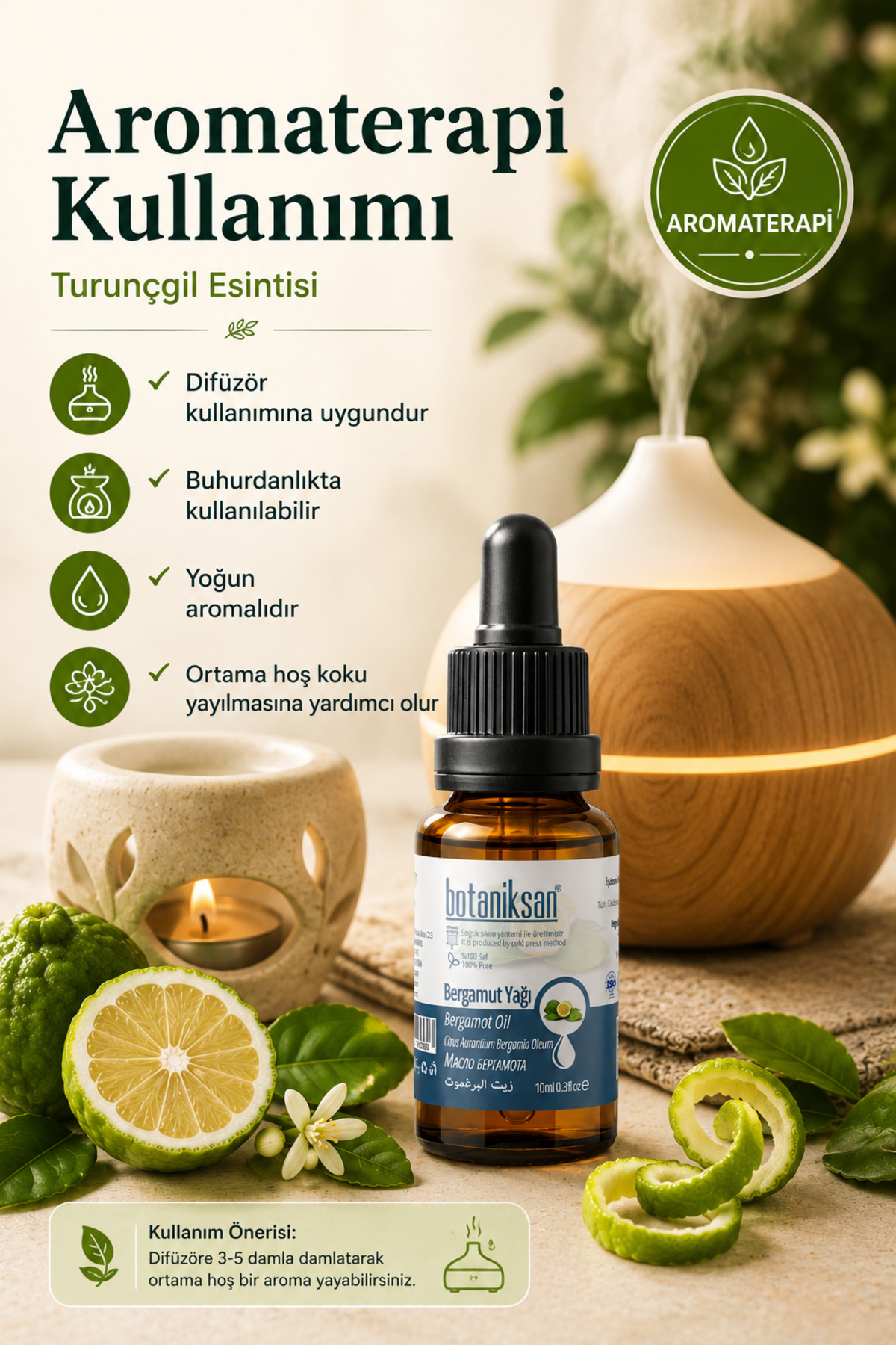 Bergamot Yağı 10ml Gıdaya Uygun Saf Soğuk Sıkım Çaya Katılabilen Uçucu Yağ — BERGAMOT YAĞI 10ML — تصویر 5 از 8