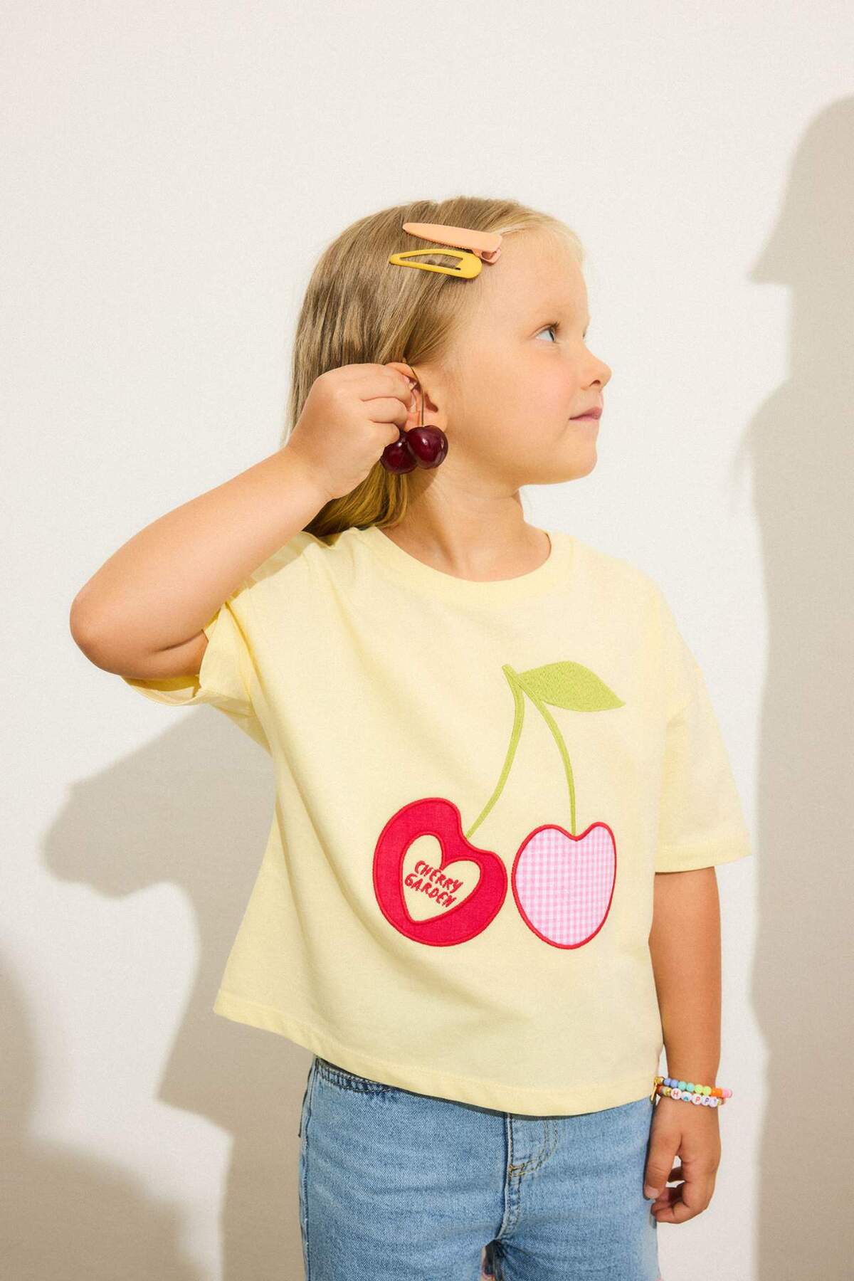 Defacto 100% Cotton Fruit Printed Combed Cotton Short Sleeve Light Yellow T-Shirt Baby Girl H9397A526Hs