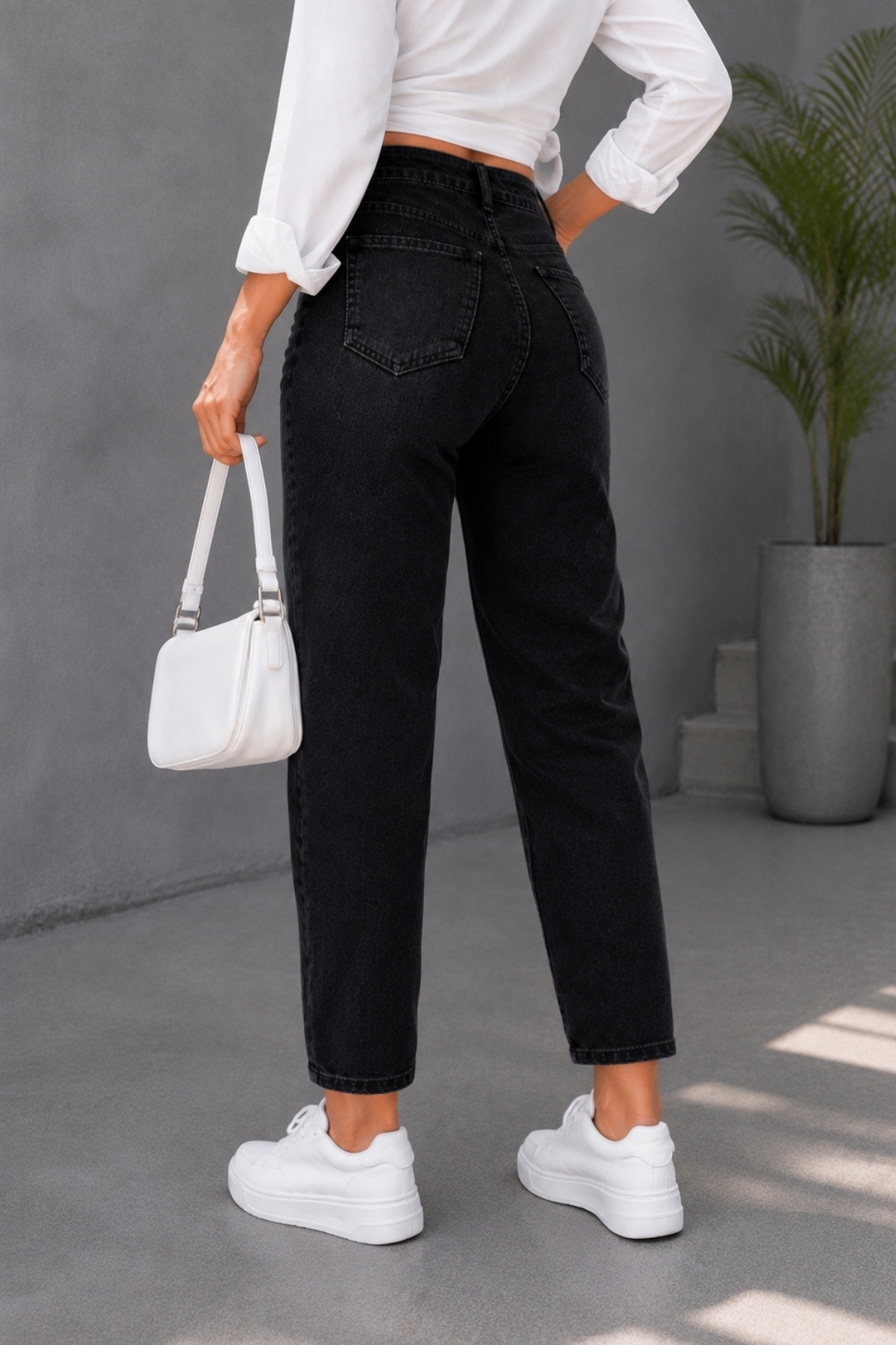 CEDY DENIM Mom Fit Jean Yüksek Bel Boyfriend Kesim Likralı Esnek Siyah Kadın Kot Pantolon C599 görsel 8