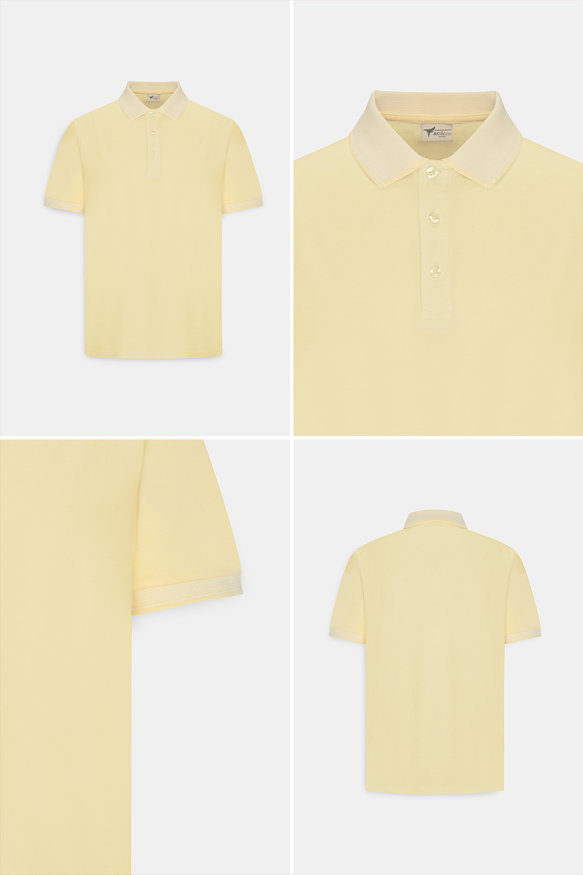 AC&Co / Altınyıldız Classics Erkek Çekmeyen Pamuklu Kumaş Slim Fit Dar Kesim Sarı-Beyaz Kıvrılmaz Polo Yaka Tişört görsel 5