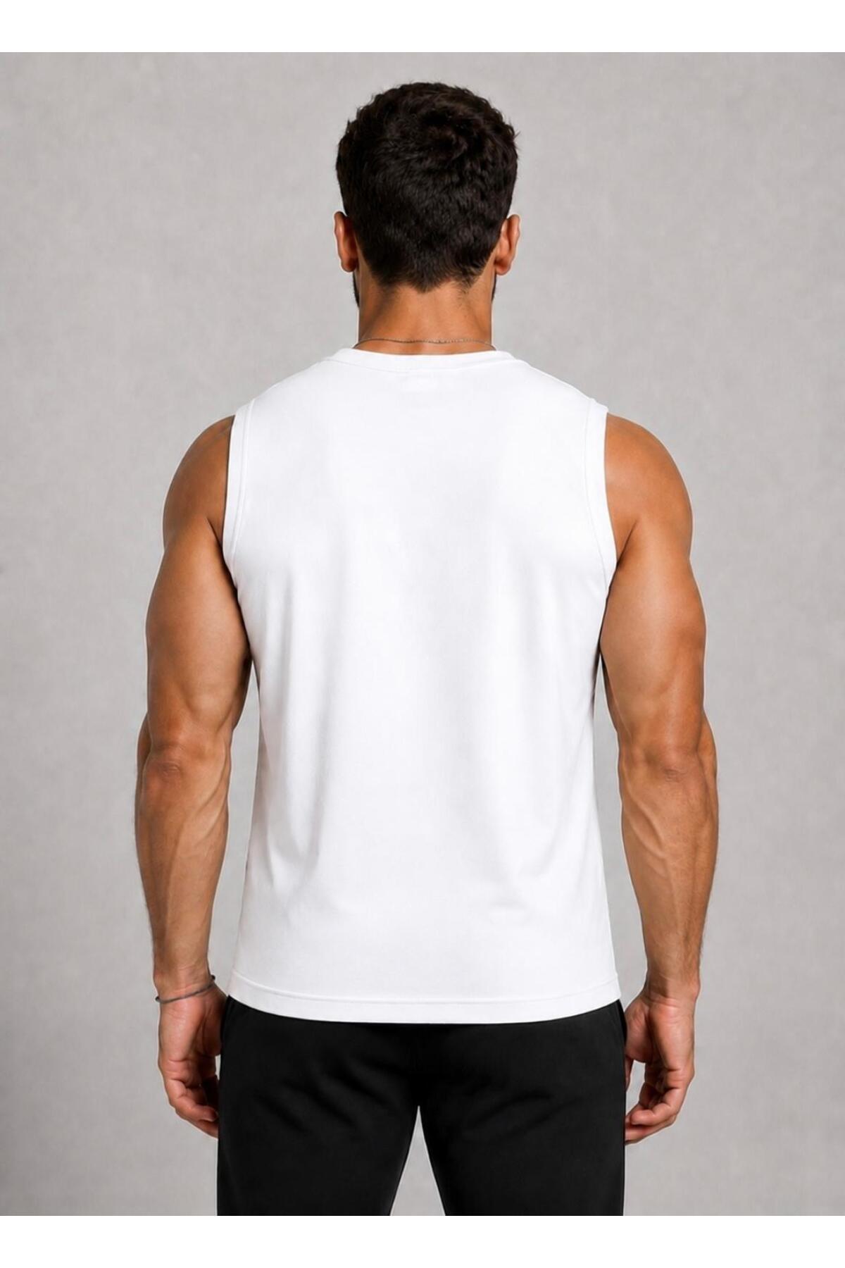 AXXEL Erkek Beyaz Bisiklet Yaka Kolsuz T-shirt-d690 görsel 3