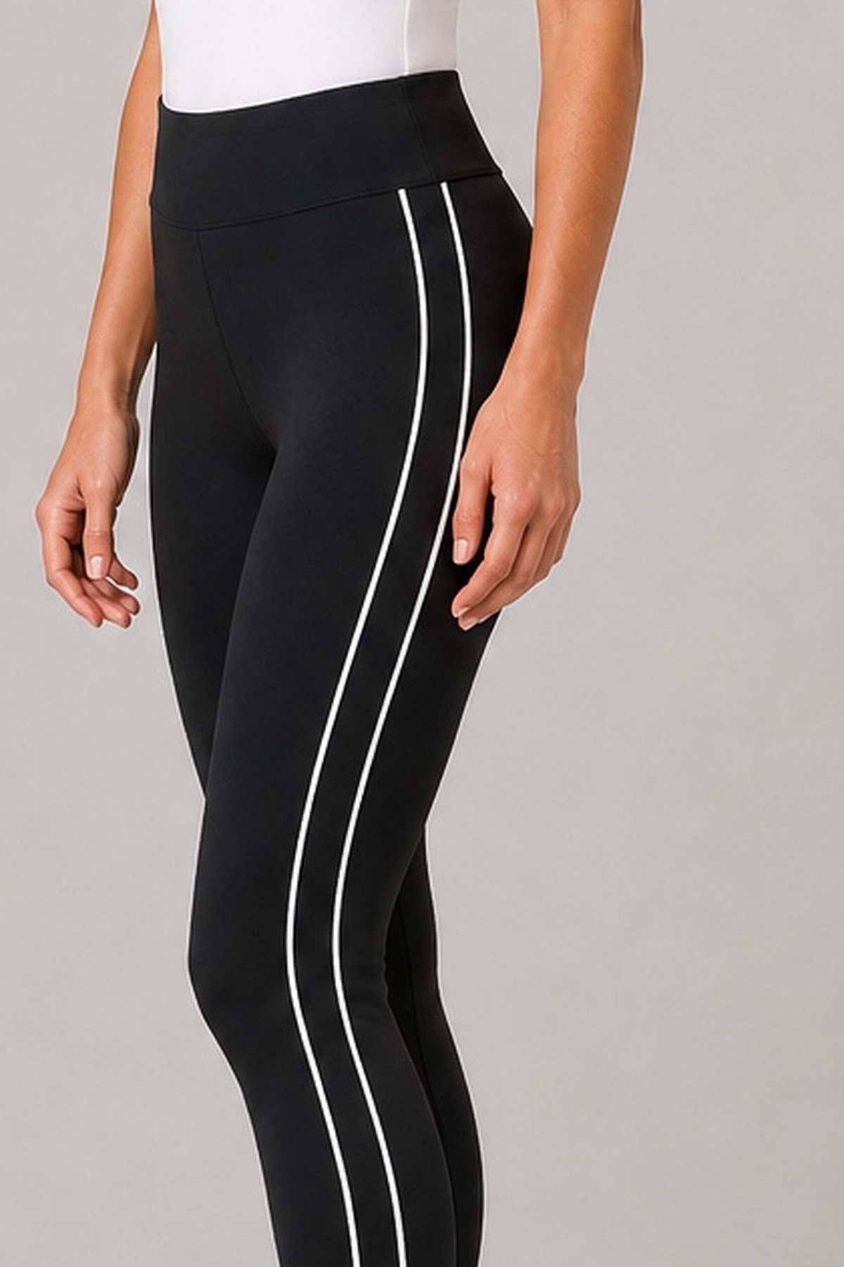 Grenj Fashion Siyah Yanı Beyaz Biyeli Yüksek Bel Toparlayıcı Tayt görsel 5