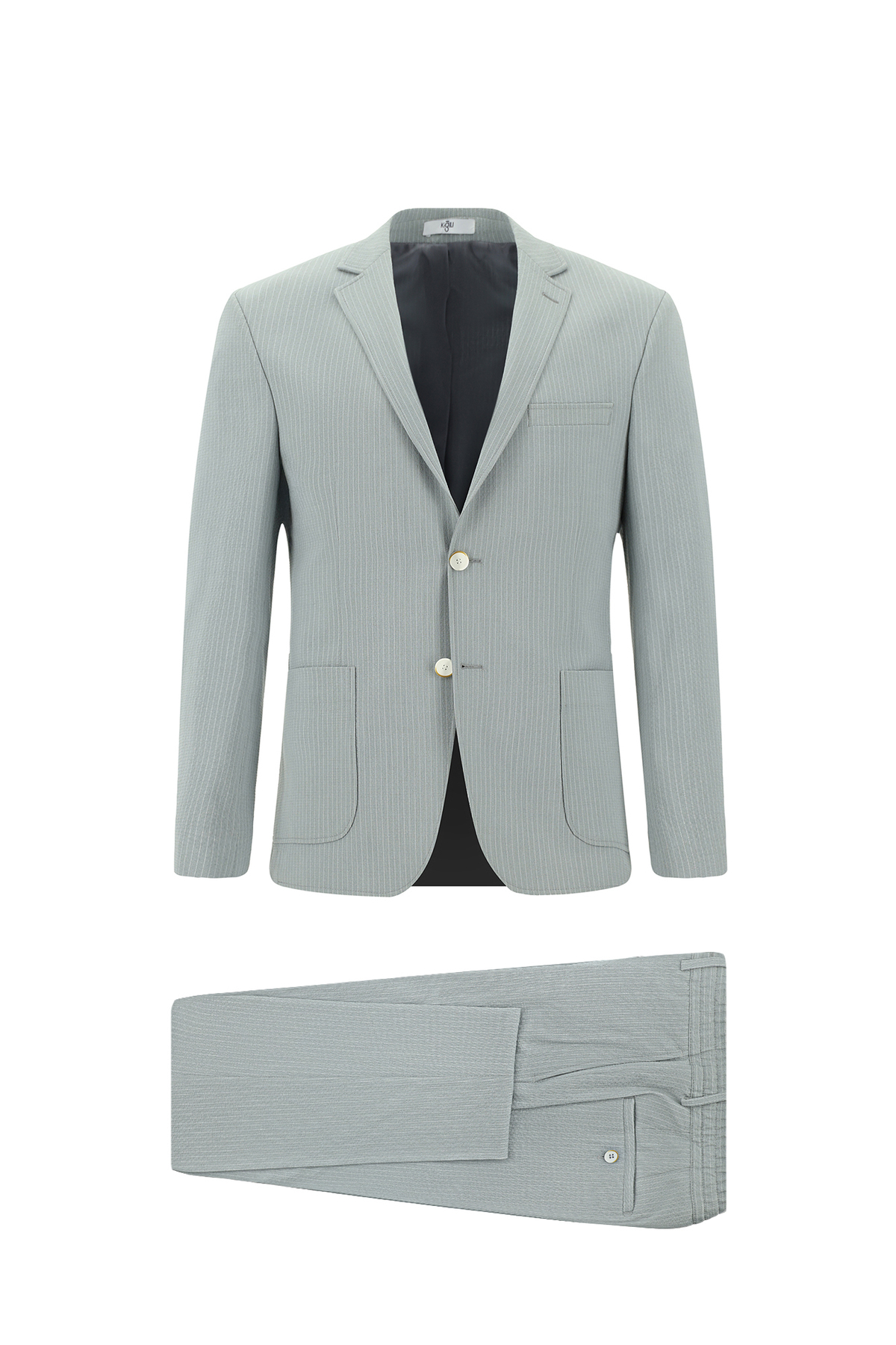 Kiğılı 7 Drop Super Slim Fit Eksra Dar Kesim Çizgili Beli Lastikli İpli Gofre Takım Elbise görsel 7