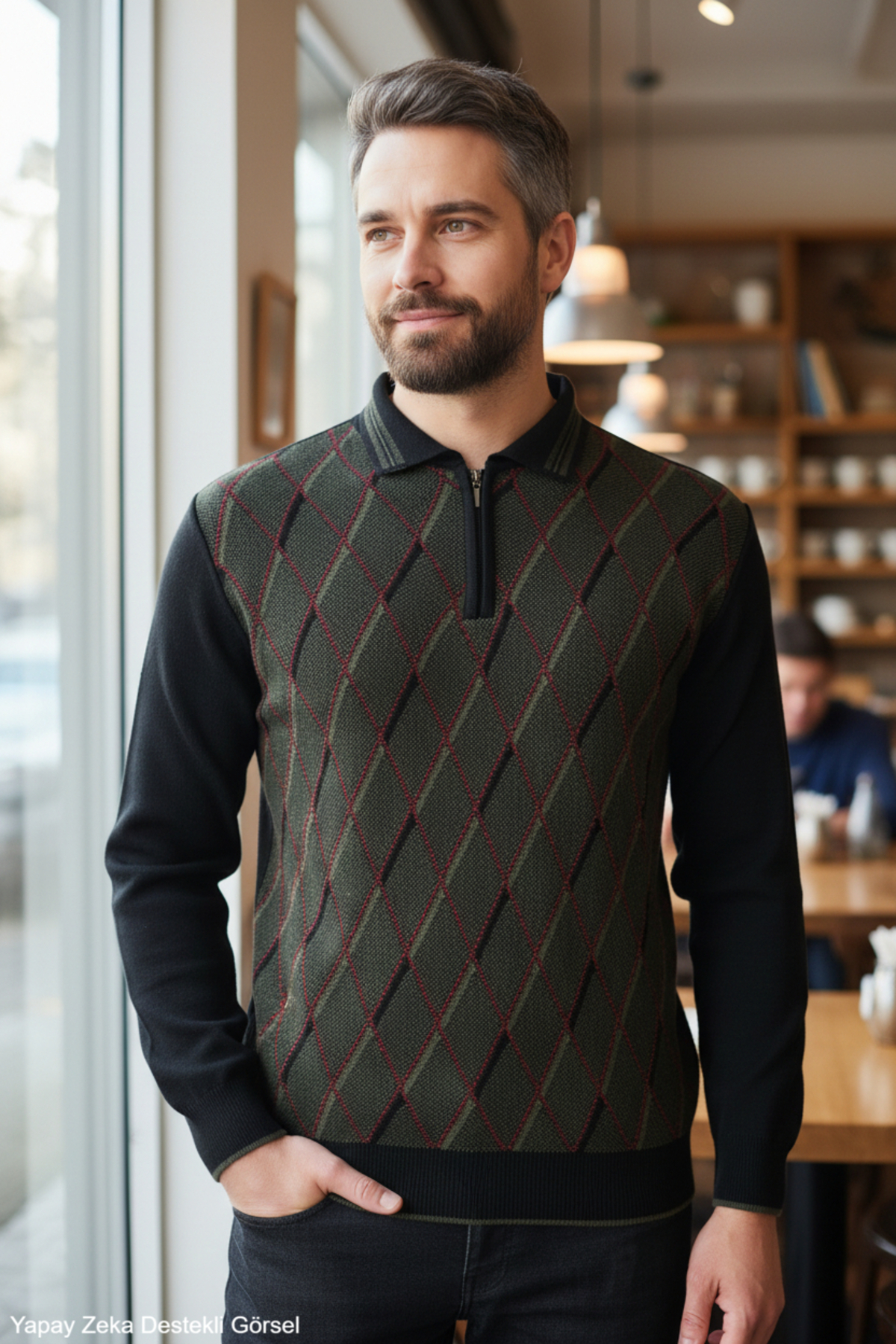 Erkek Siyah Tüylenme Yapmayan Anti Pilling Kumaş Standart Fit Normal Kesim Polo Yaka Triko Kazak — مشکی kml110gml