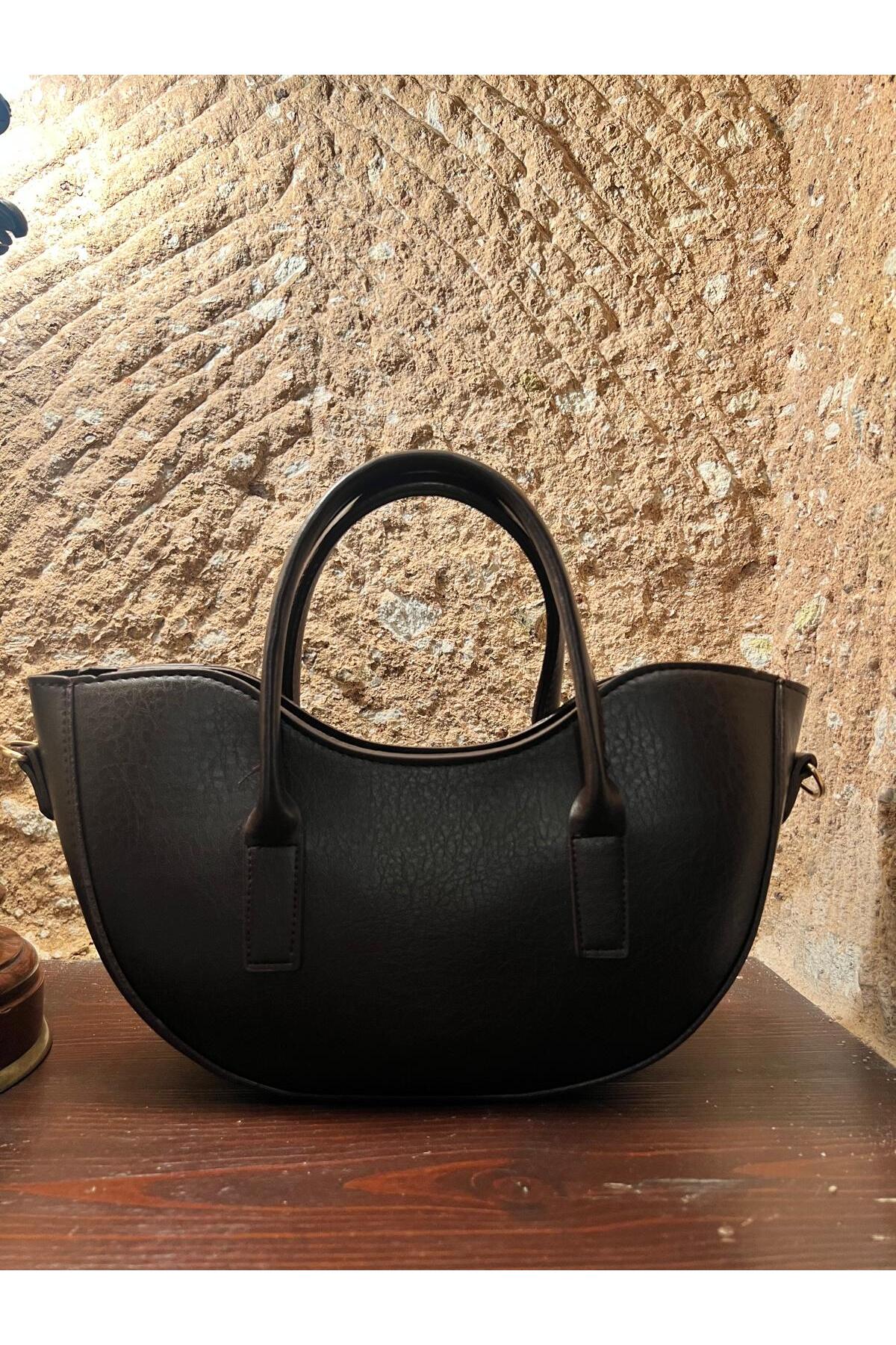 todays co Kayık Black Color Leather Bag with Strap- Trendyol