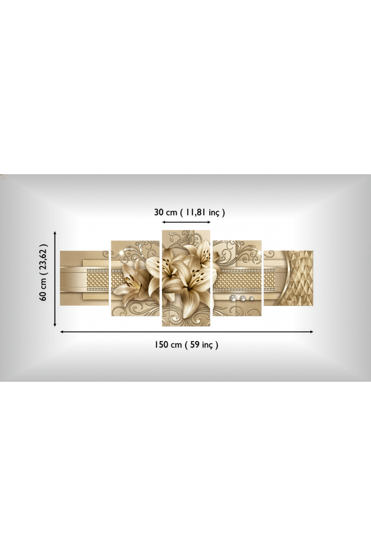 Gold Krem Etkili Çiçekli - 5’li Dekoratif Metal Tablo görsel 6