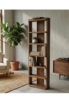 Lioracommerce Ahşap 6 Bölmeli Modern Kitaplık - El Yapımı Masif Ahşap