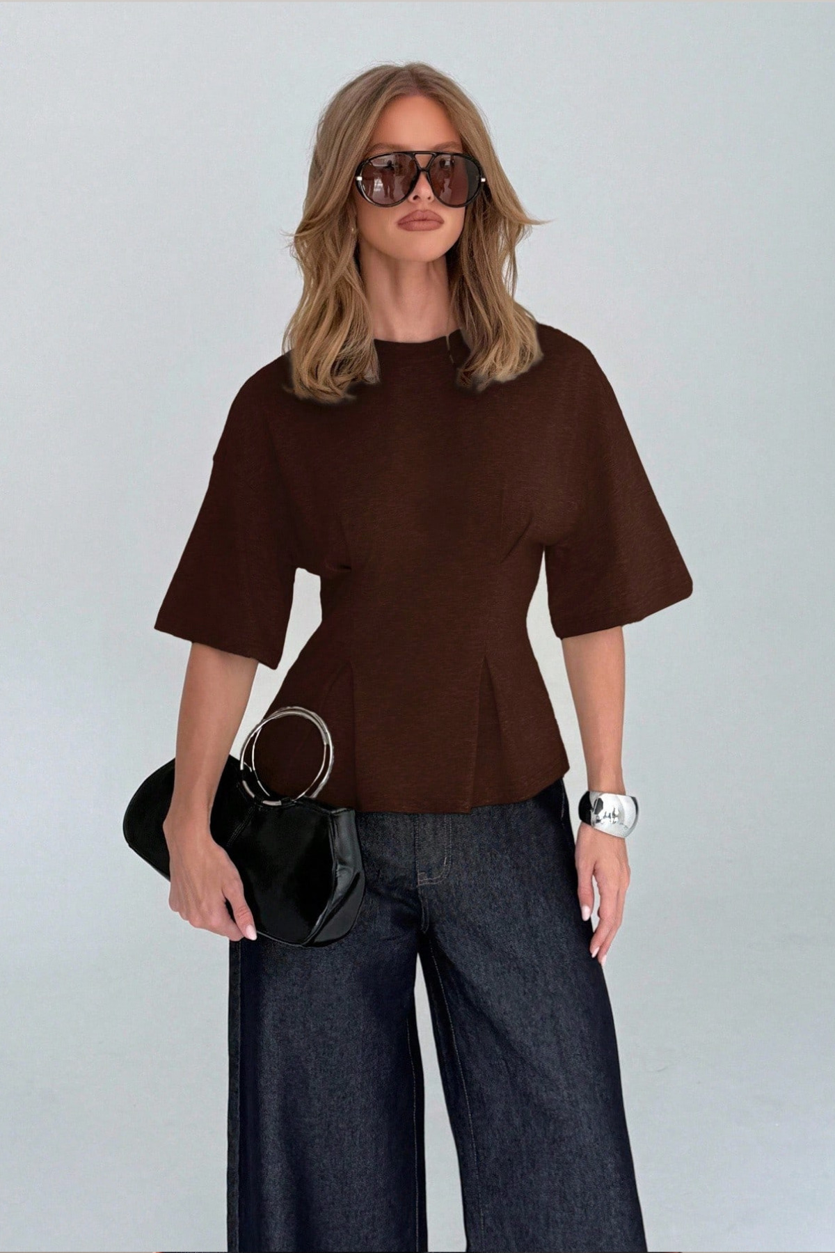 Tarz Cool Women's Oversize Basic T-Shirt with Pleated Detail, Comfortable Cut...