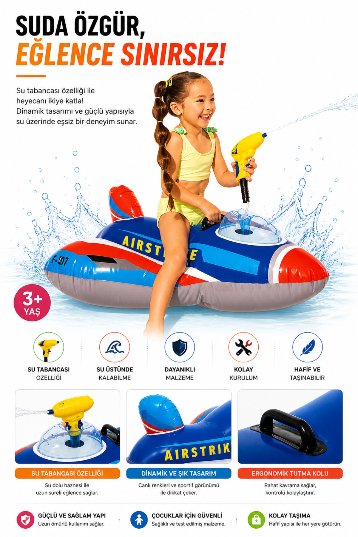 YILDIRIM OYUNCAK Şişme Jet Ski 117x77 Cm Çocuk Su Oyuncağı Su