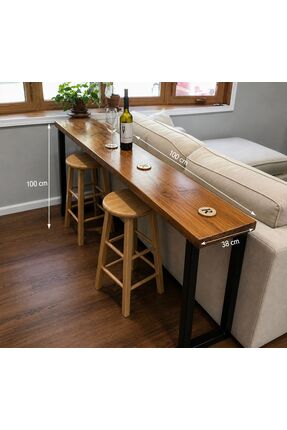 NATUREE AHŞAP 38 x 100 Ahşap Masif Bar Masası (Demir Ayaklı)