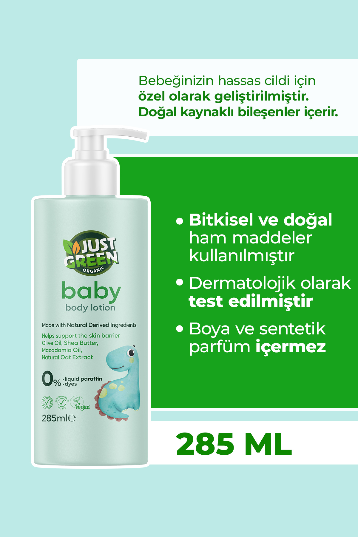 Just Green Organic Baby Doğal Yulaf Özlü Vücut Losyonu Hassas Ciltler İçin 285 ml