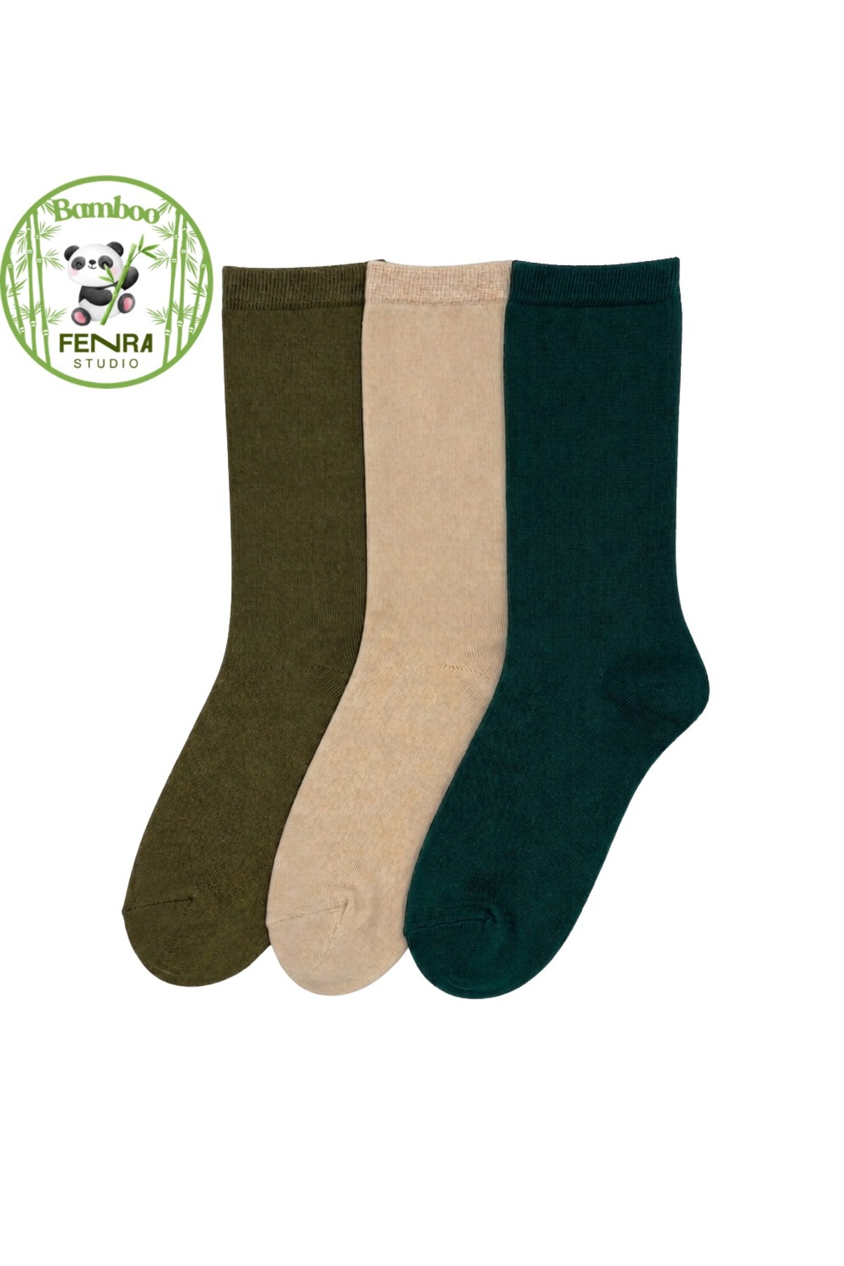 Women's 3-Piece Natural Bamboo Socket Socks Khaki Cream Nefti Green