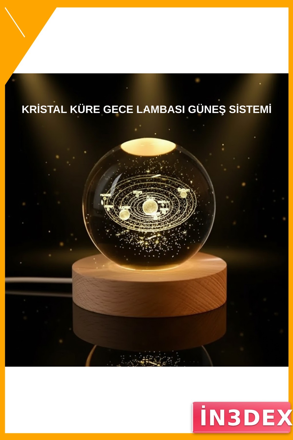 LED Işıklı Kristal Küre Gezegen Modeli Ahşap Standlı Dekoratif Obje