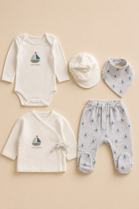 souleessentials Soule Baby Little Sailor 5’li Organik Müslin Bebek Yeni Doğan...