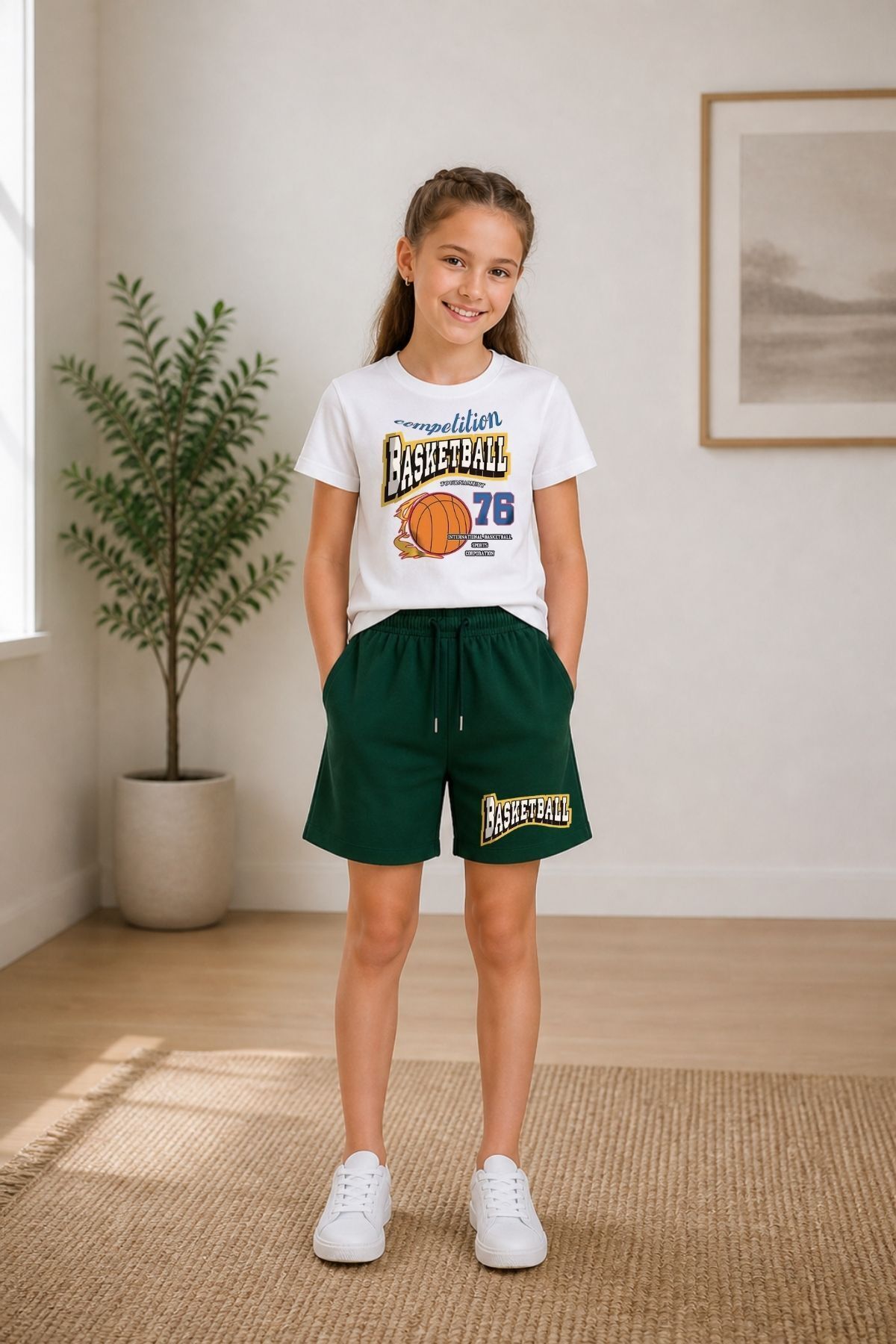 BuseKids Girls Multicolor Printed T-Shirt & Shorts Bottom-Top Set