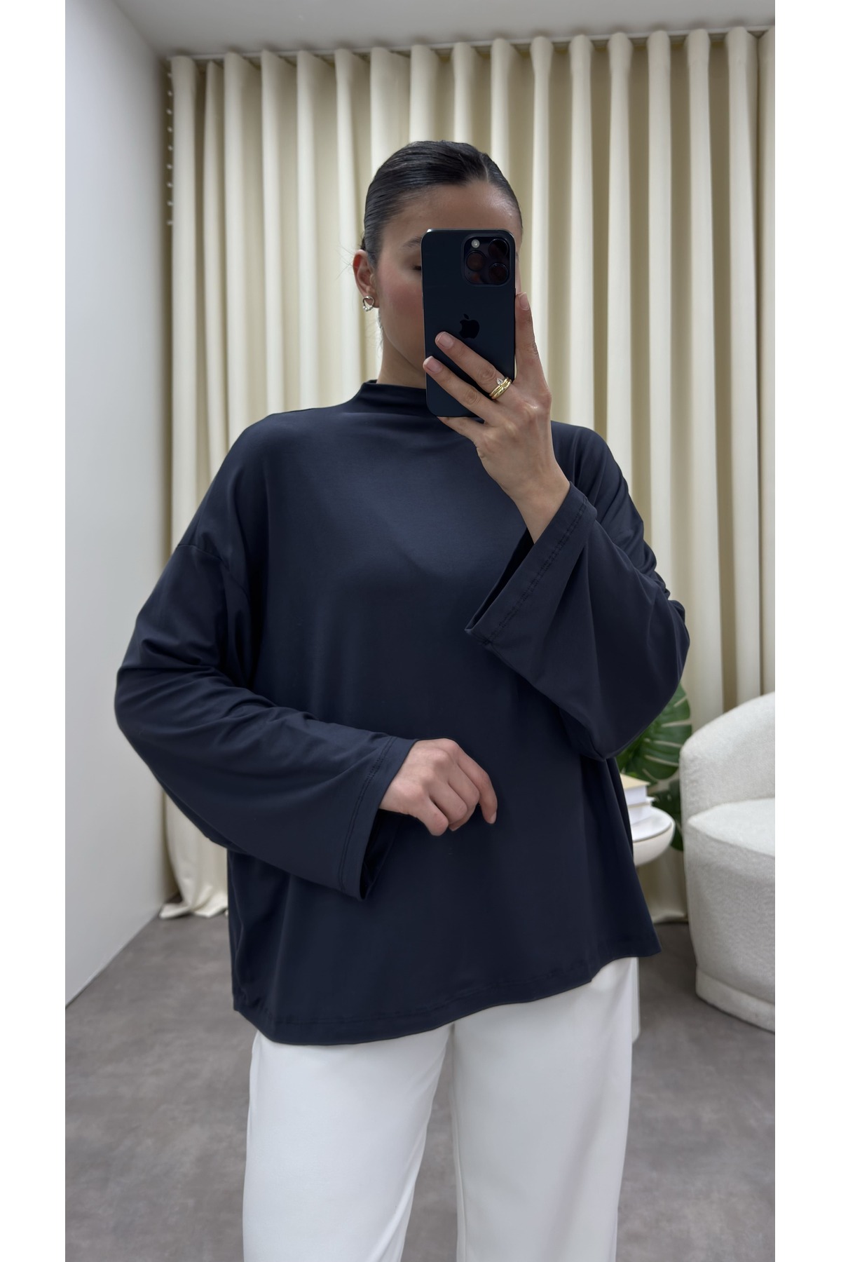 YOUR NAME Dik Yaka Oversize Dökümlü Bluz görsel 2