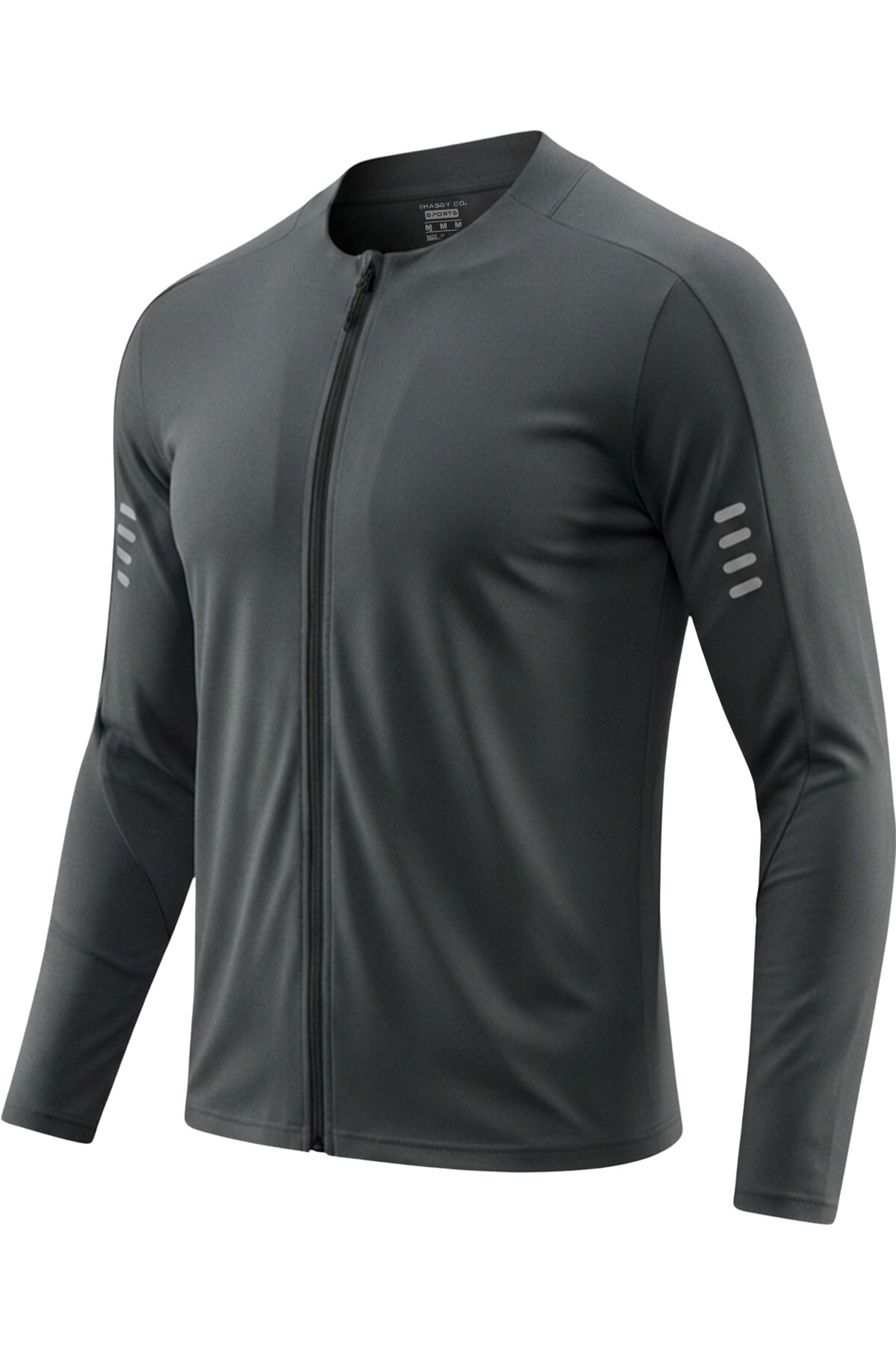 GHASSY CO . Erkek Tam Fermuarlı Dalgıç Kumaş Uzun Kollu Slim Fit Esnek Spor Sweatshirt
