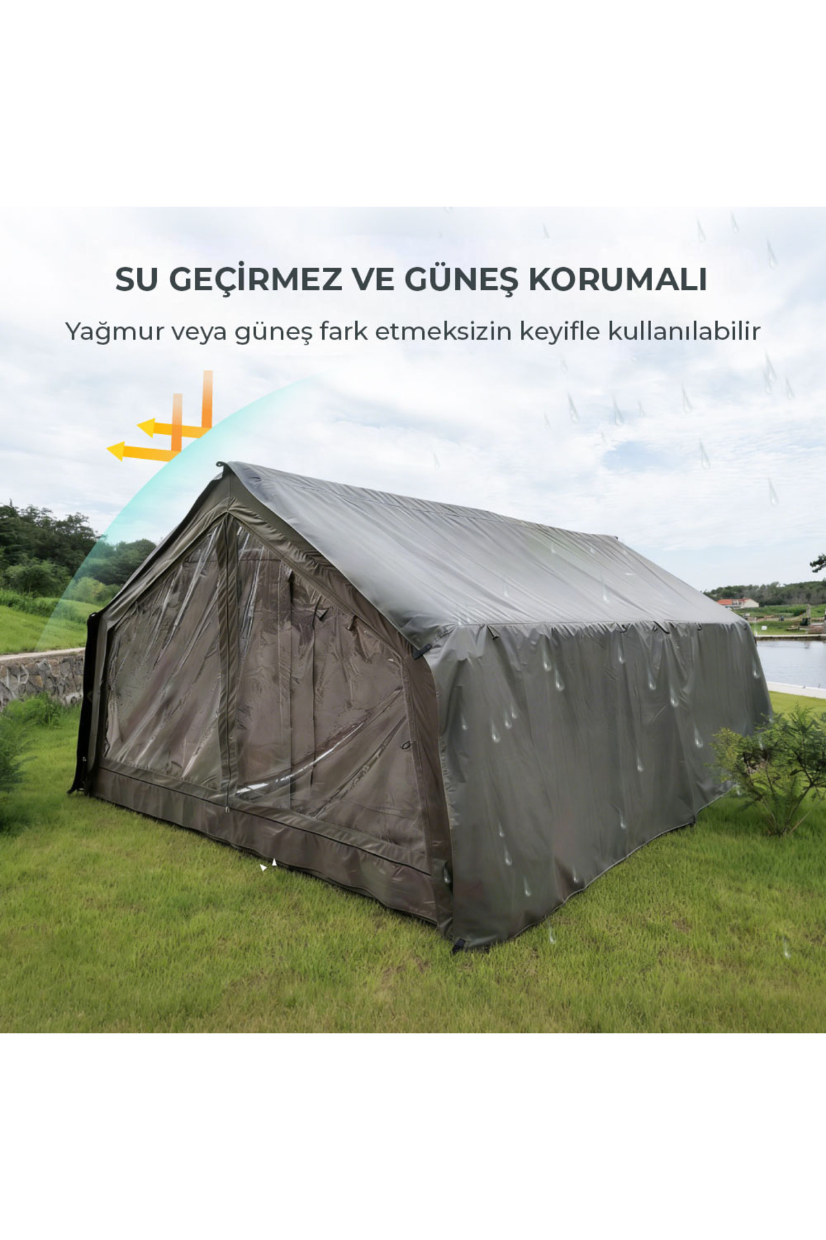 habl 17 Kişilik 17.2 m² – 4 Mevsim, Su Geçirmez 420D Oxford Kumaşlı Şişme Çadır 360*480*220cm