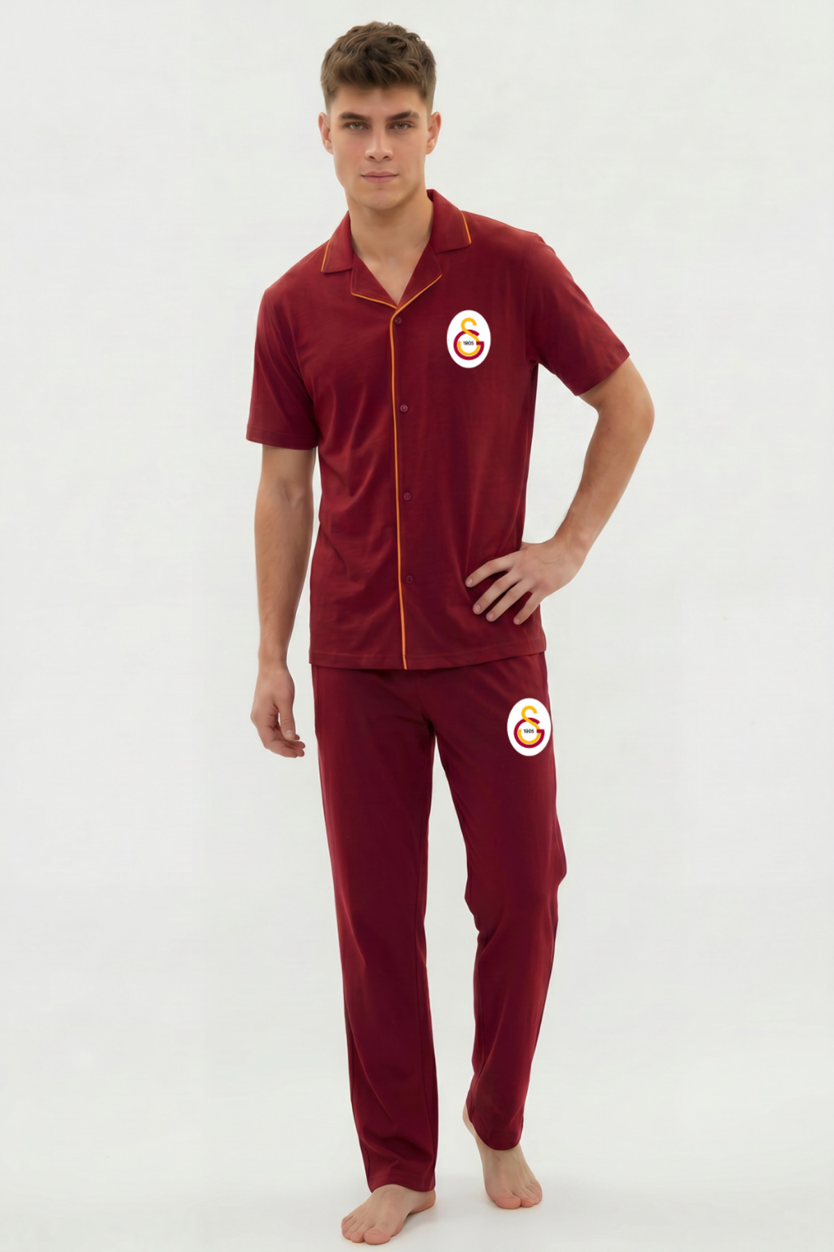Galatasaray Orijinal Lisanslı Erkek Düğmeli Kare Yaka Pijama Takım görsel 3
