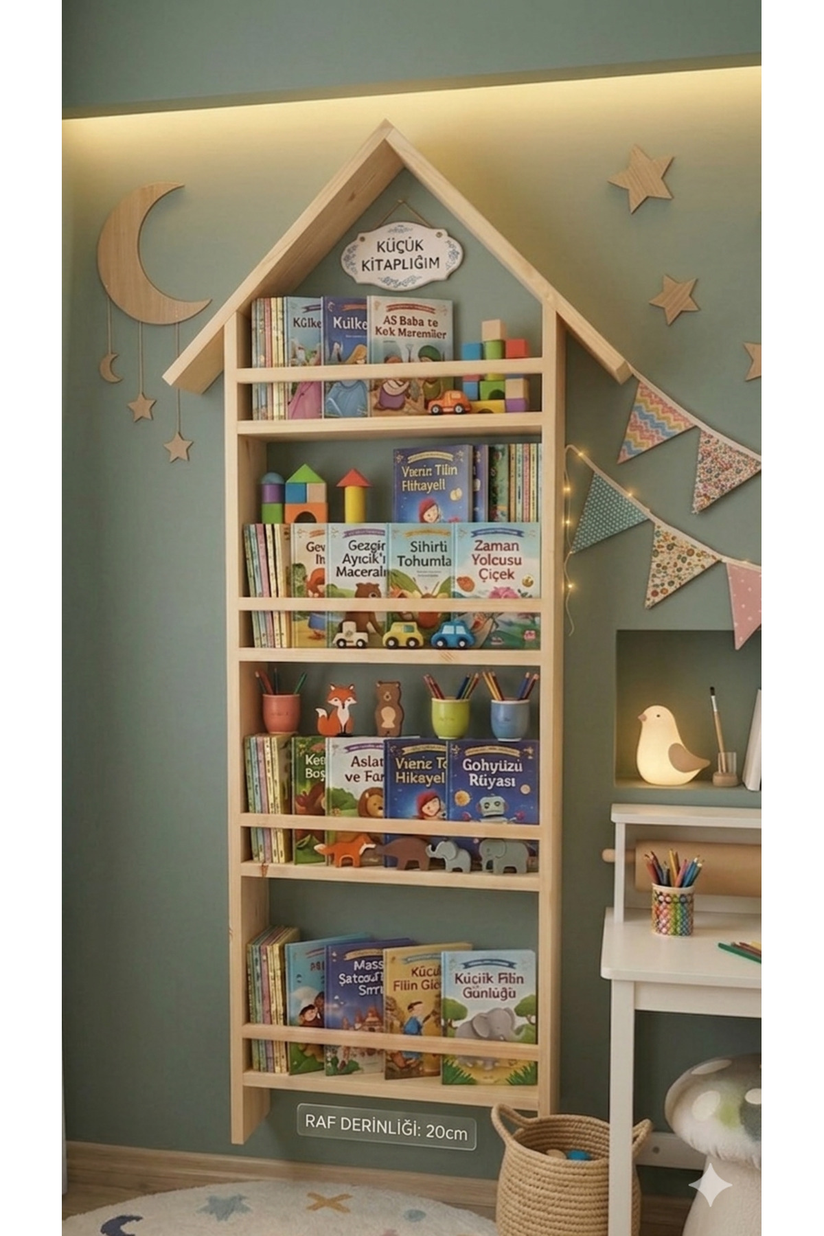 Wonder Wood Doğal Ahşap 4 katlı Montessori Kitaplık - Fiyatı