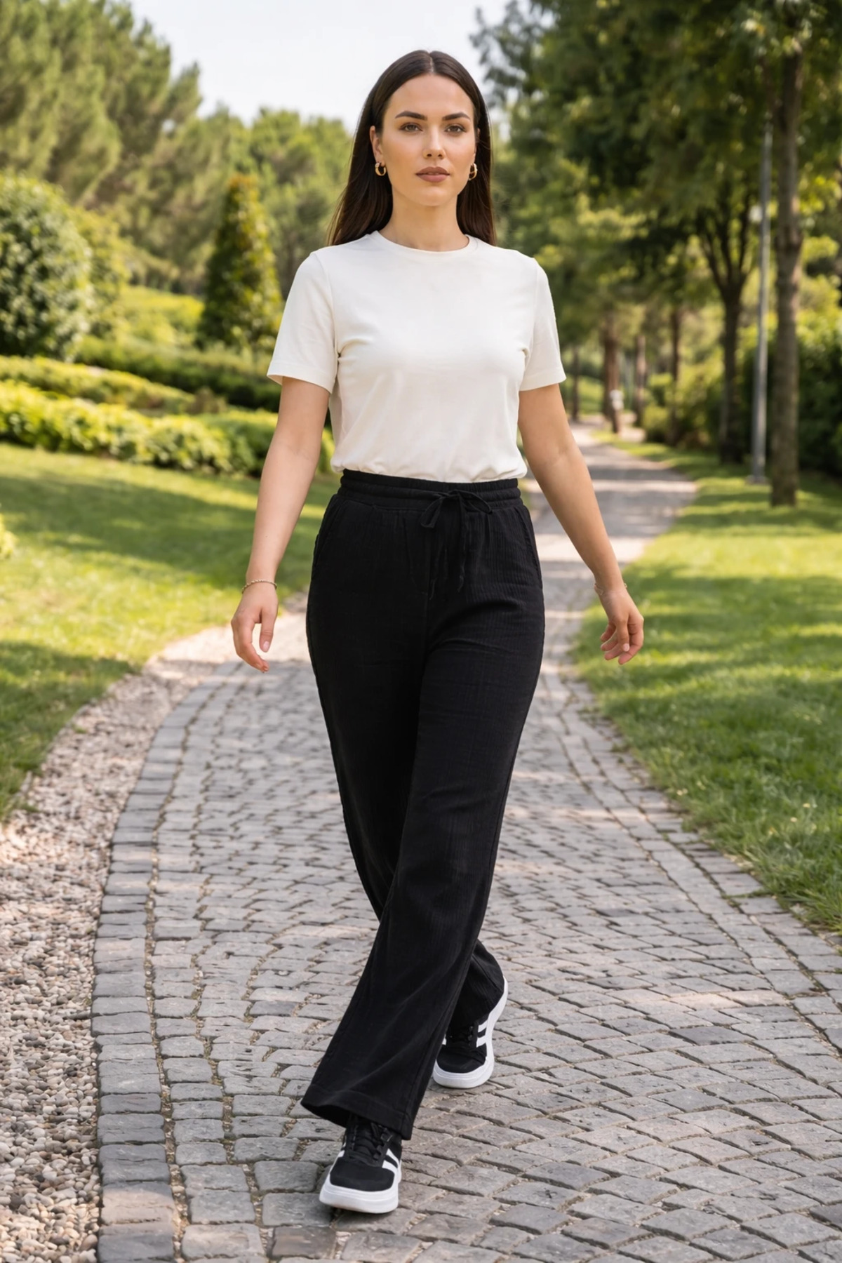 Cirt Layered Washable Muslin Linen Pants with Pockets
