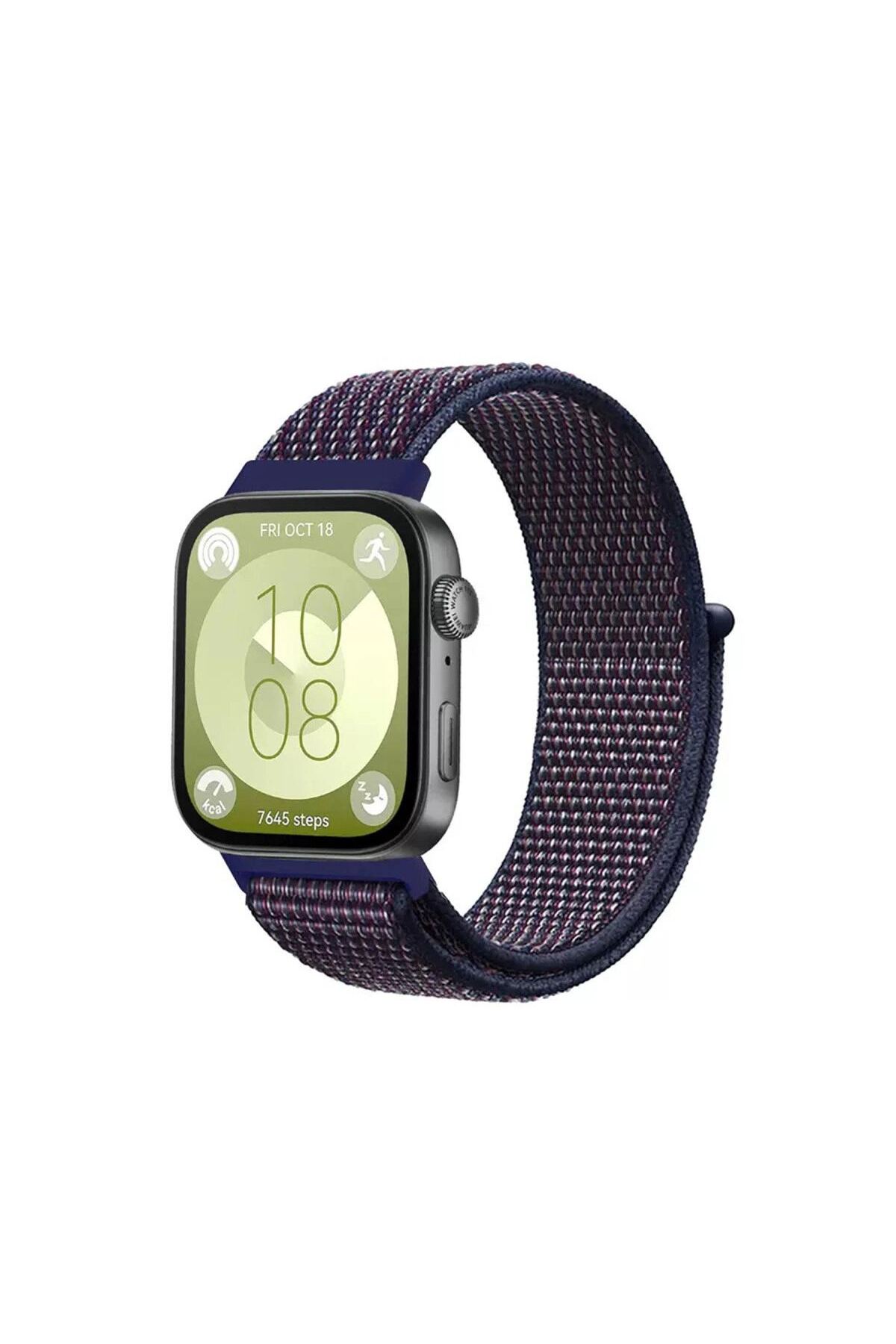 Huawei Fit 4 Hasırlı Cırtcırtlı Kordon (saat Değildir) - Mavi-beyaz