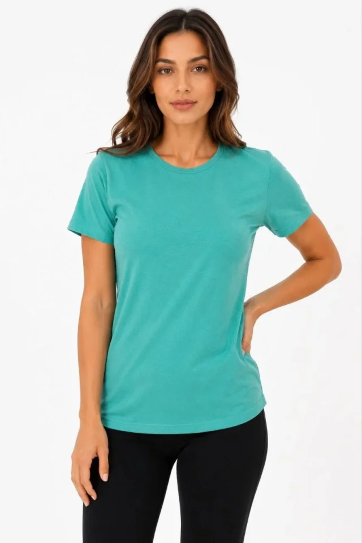 Basic Tişört Bisiklet Yaka Kısa Kol Günlük Yazlık Slim Fit T-Shirt - Su Yeşili alternatif görünüm