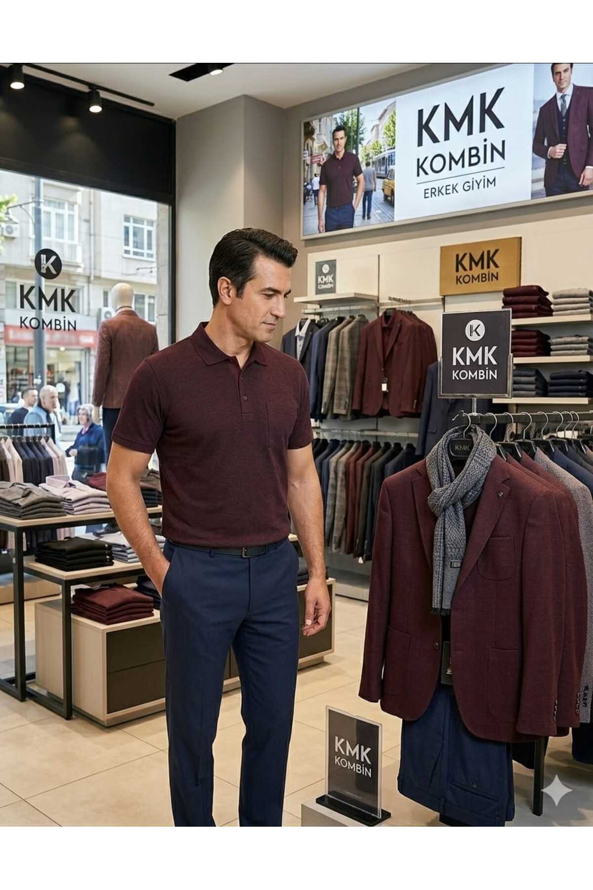 KMKkombin Baba Klasik Kesim Cepli Büyük Beden Polo Yaka Rahat Kesim Düğmeli Erkek Tişört görsel 2