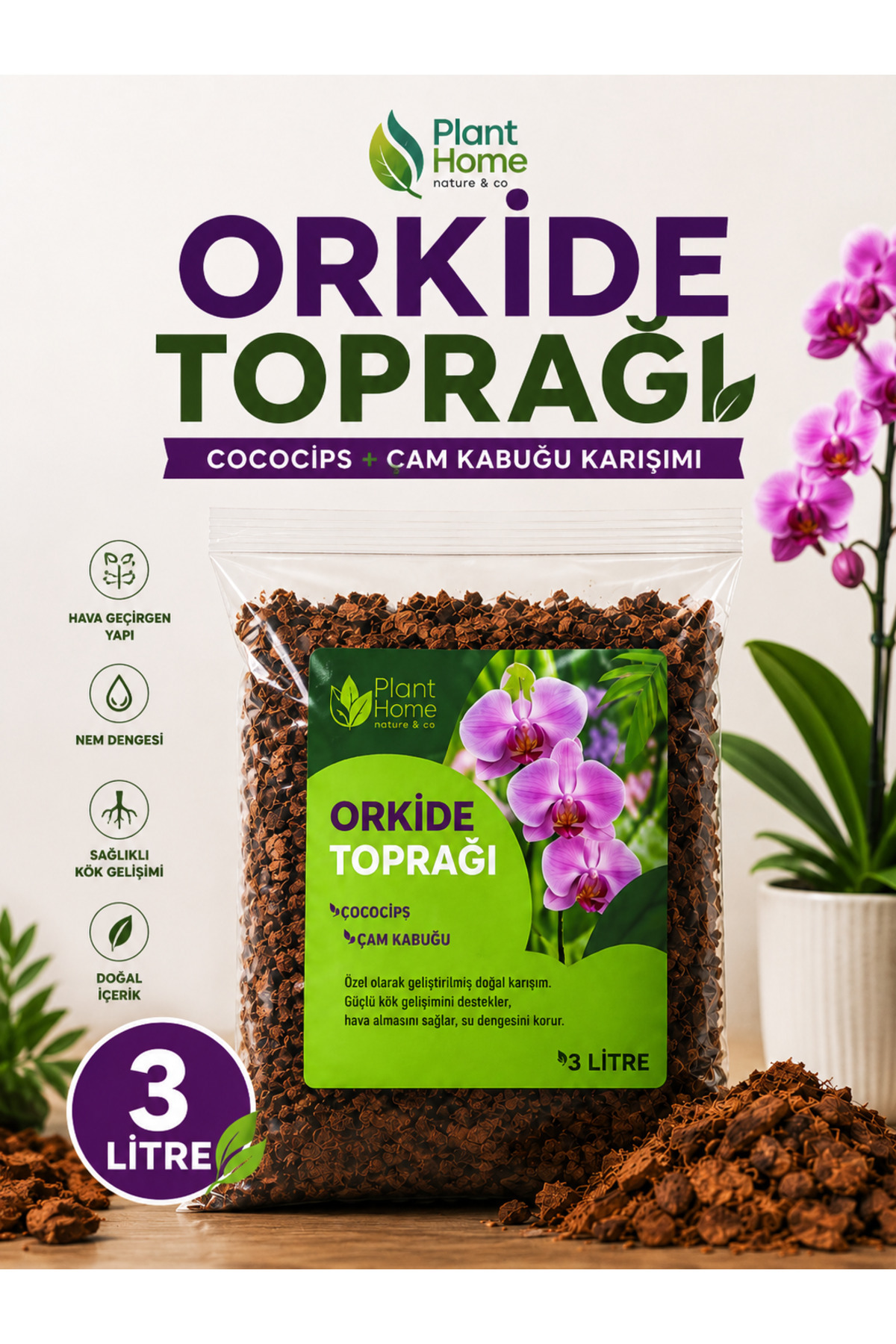 Plant Home Power Mix Plant Home Orkide Toprağı 3 Litre – Cococips