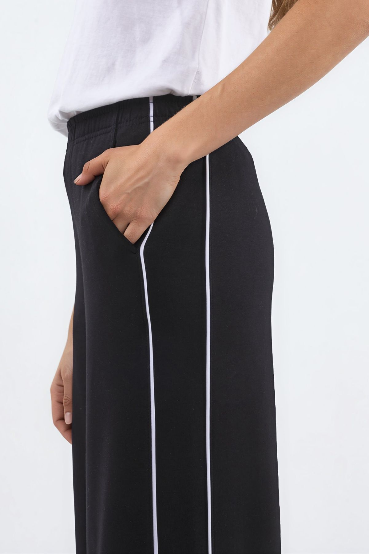 Hiccup Kontrast Biye Detaylı Modal Touch Wide Leg Pantolon görsel 5