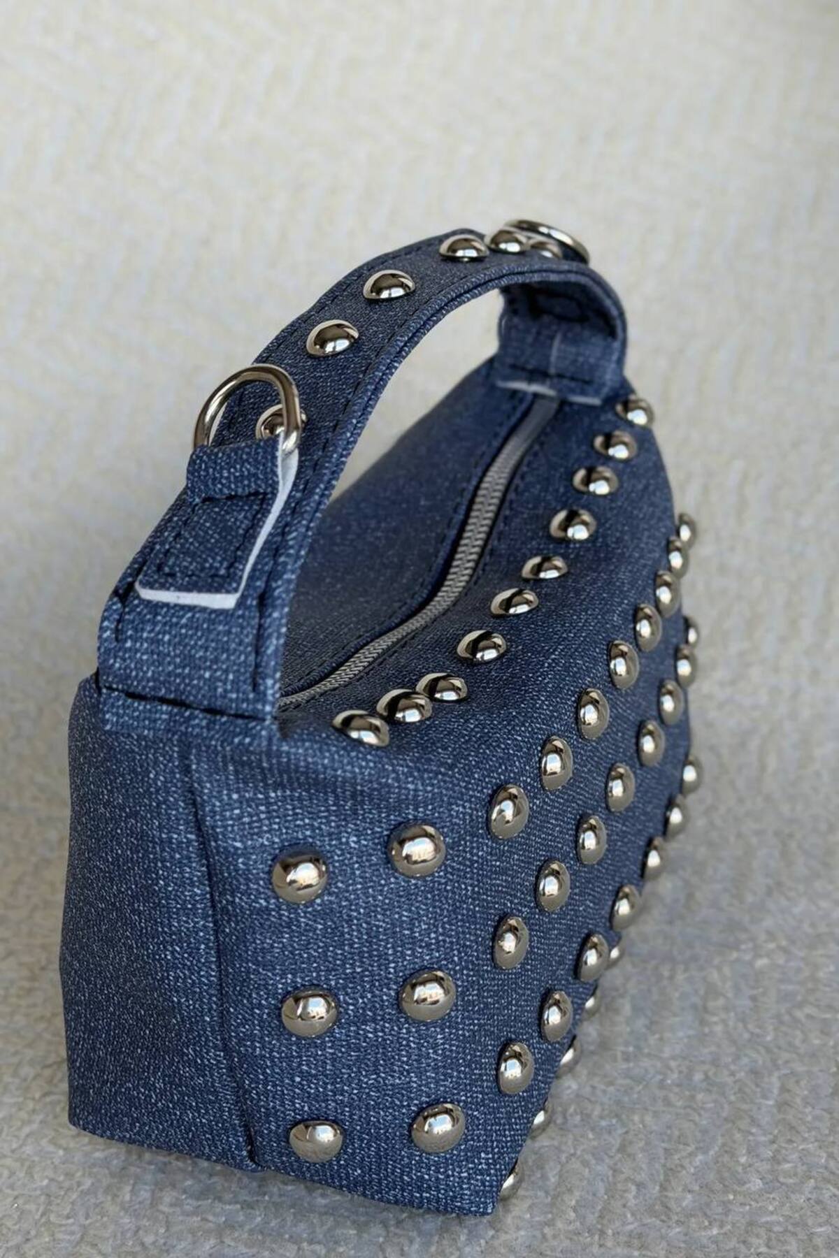 Dark Blue Denim AUİSSE Women's Stud-Detail Handbag and Shoulder Bag görünüm 2