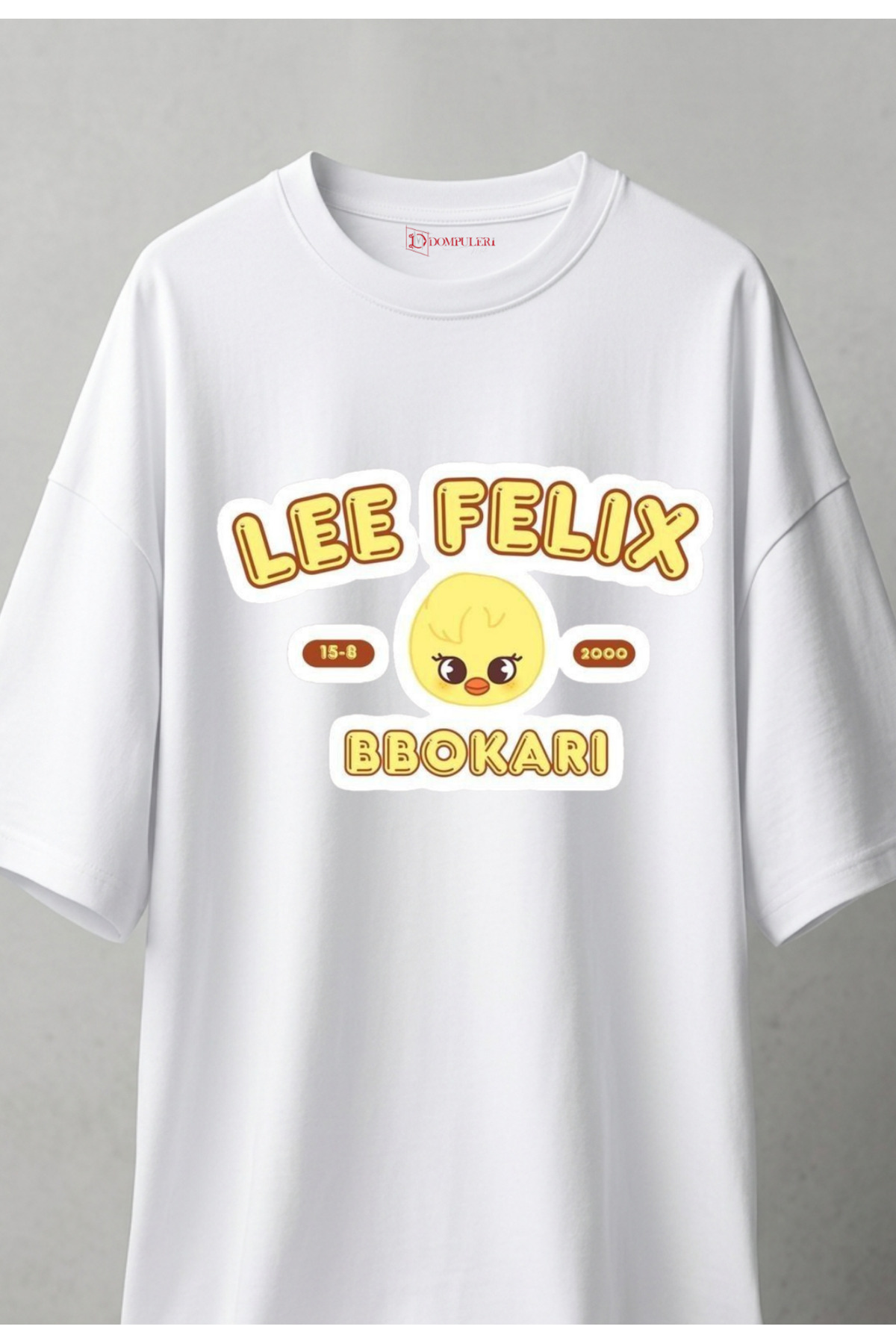 dompulerimoda Lee Felix Stray Kids Baskılı Oversize Unisex Beyaz T