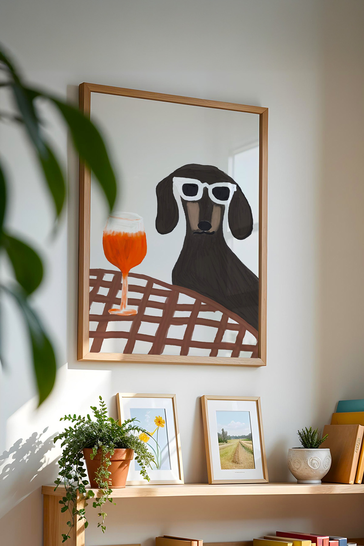 Şarap Kadehli Köpek Poster Minimal Mizahi Duvar Tablosu Çerçevesiz