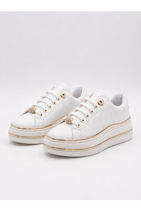 Ventes Kadın Beyaz Gold Aksesuarlı Kalın Taban Günlük Sneaker