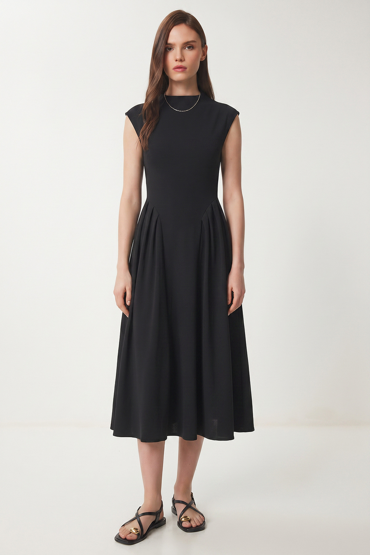 Upright Neck Midi Knitted Dress LUB0341 BLACK