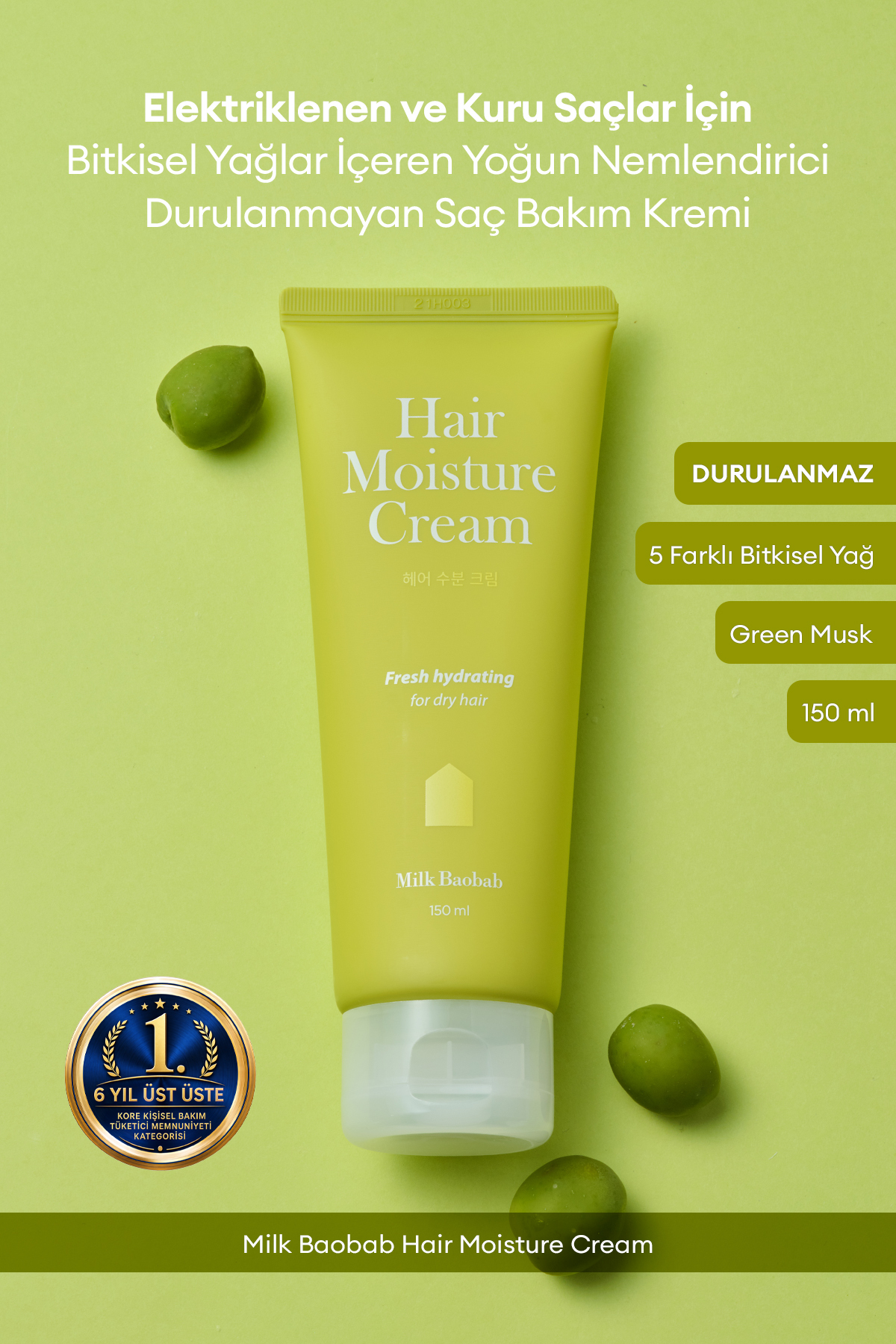 Milk Baobab Elektriklenen Saçlara Yoğun Nemlendirici Durulanmayan Saç Kremi Hair Moisture Cream — 9530