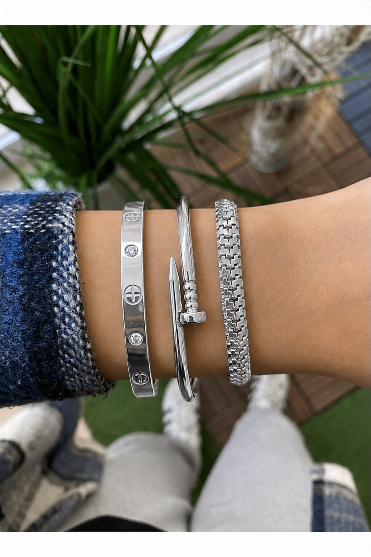 X-Lady Accessories Gümüş Renk Kadın 3'lü Kombin Bileklik Kombin Seti