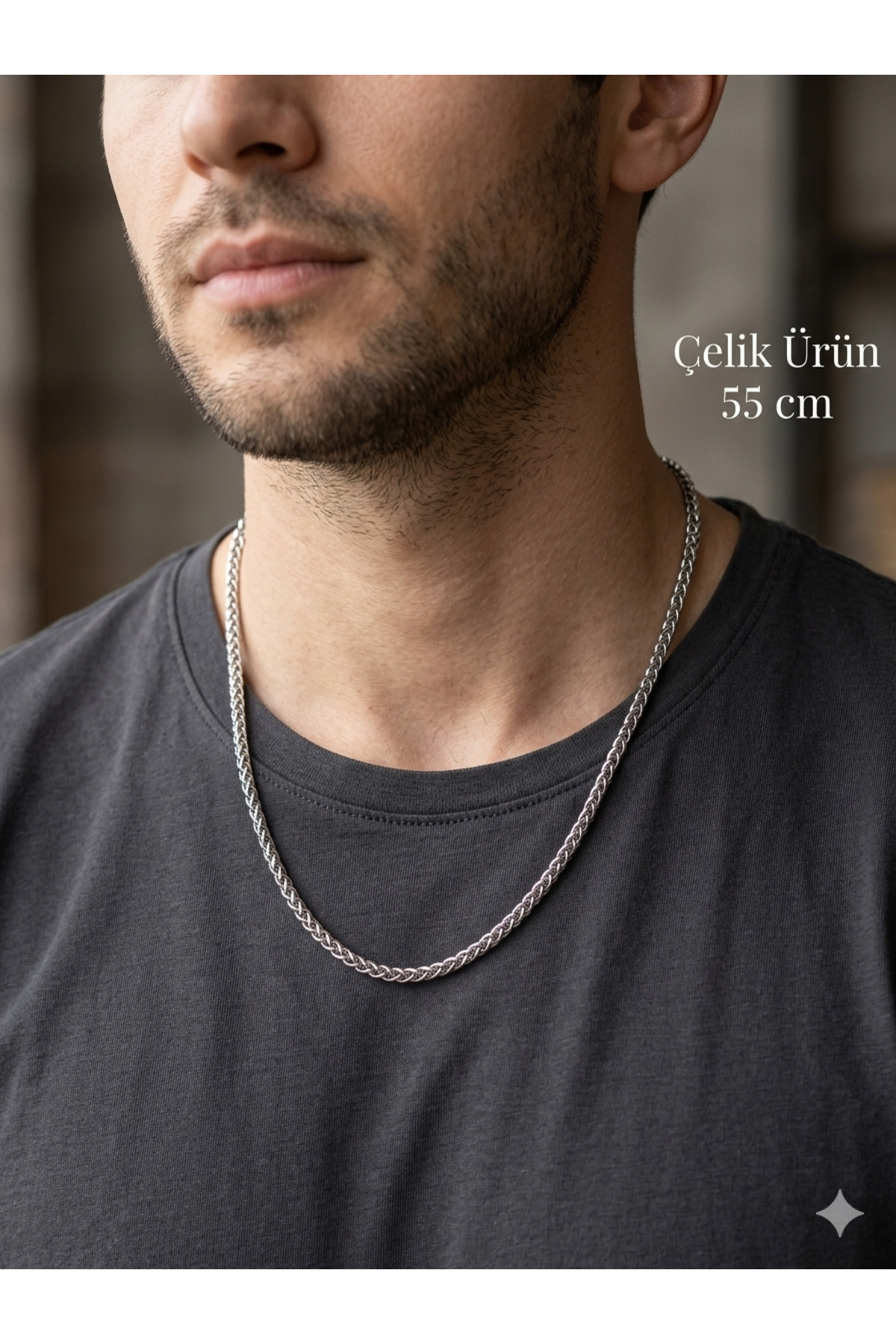 NAS fashion Erkek Örgü Model Çelik Zincir Kolye 55 cm görsel 3