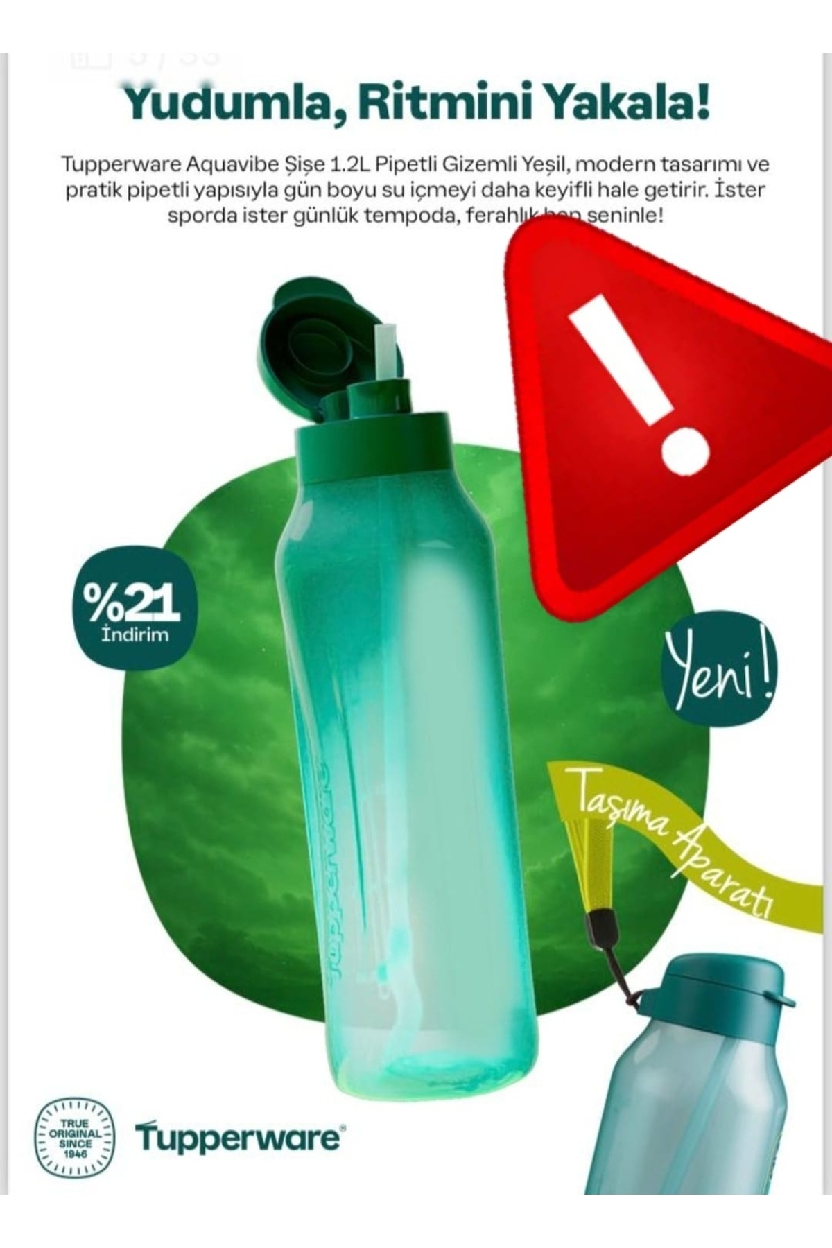 Tupperware Aquavibe şişe 1.2 litre pipetli gizemli yeşil - Fiyatı