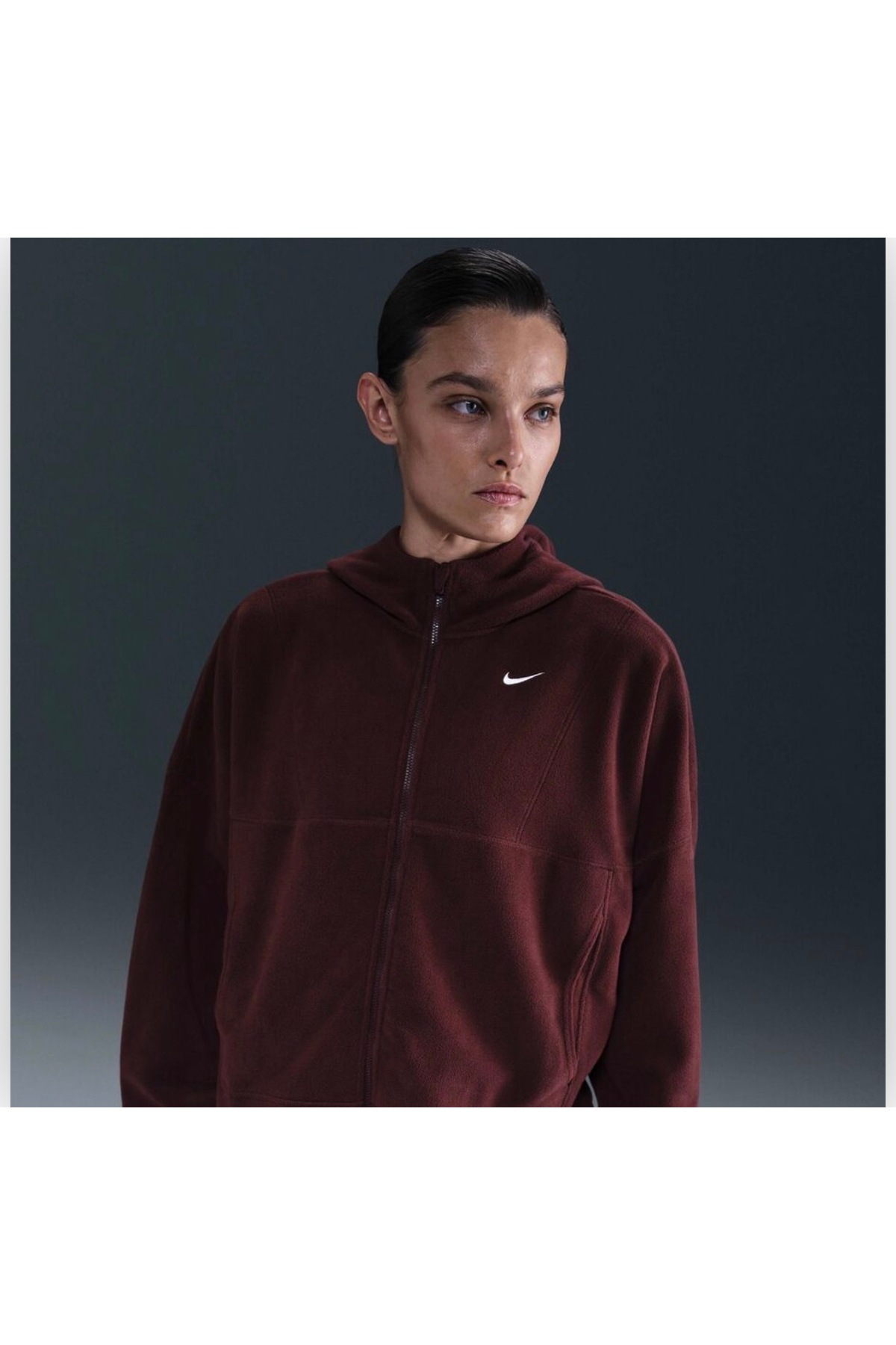 Nike Therma-Fit Full-Zip Top Polar Kadın Bordo Antrenman Sweatshirt KUZEY SPORT görsel 2