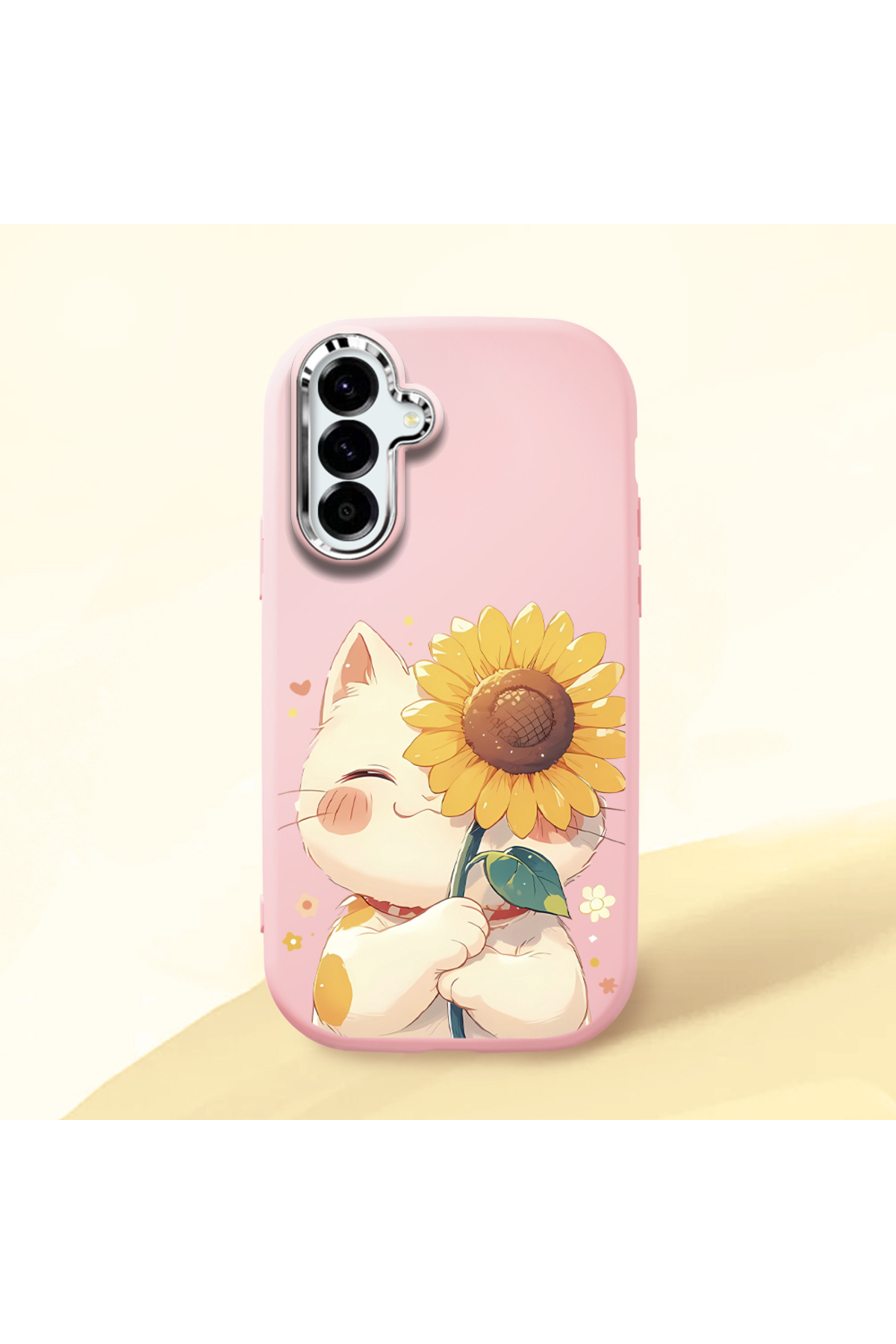 Samsung Galaxy A56 Compatible Case camera protector Pink Silicone Couple Phone Case with Cat Pattern