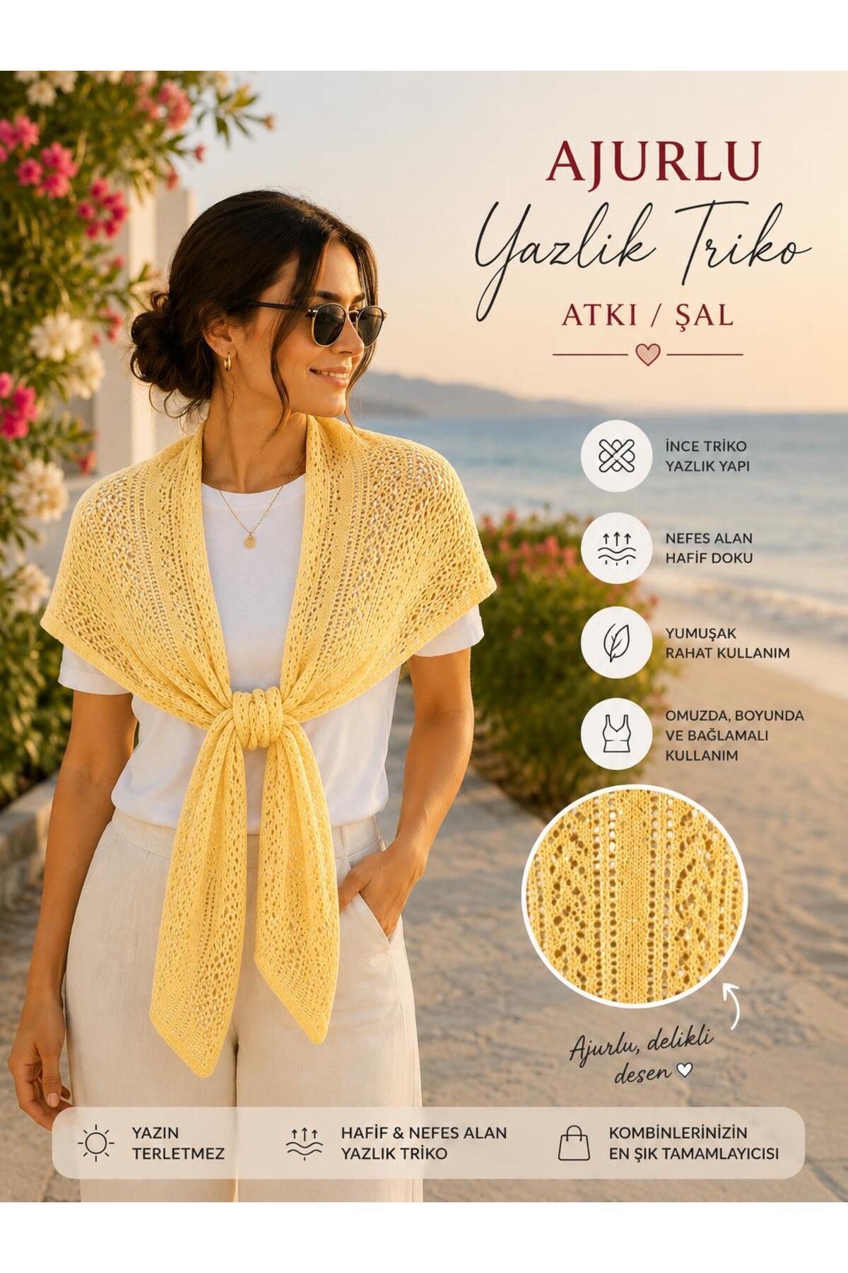 esma trend Kare Parçalı Ajurlu Patchwork Atkı-Spor Triko Örme Omuz Yazlık İnce Atkısı Boho Şal-Atkı