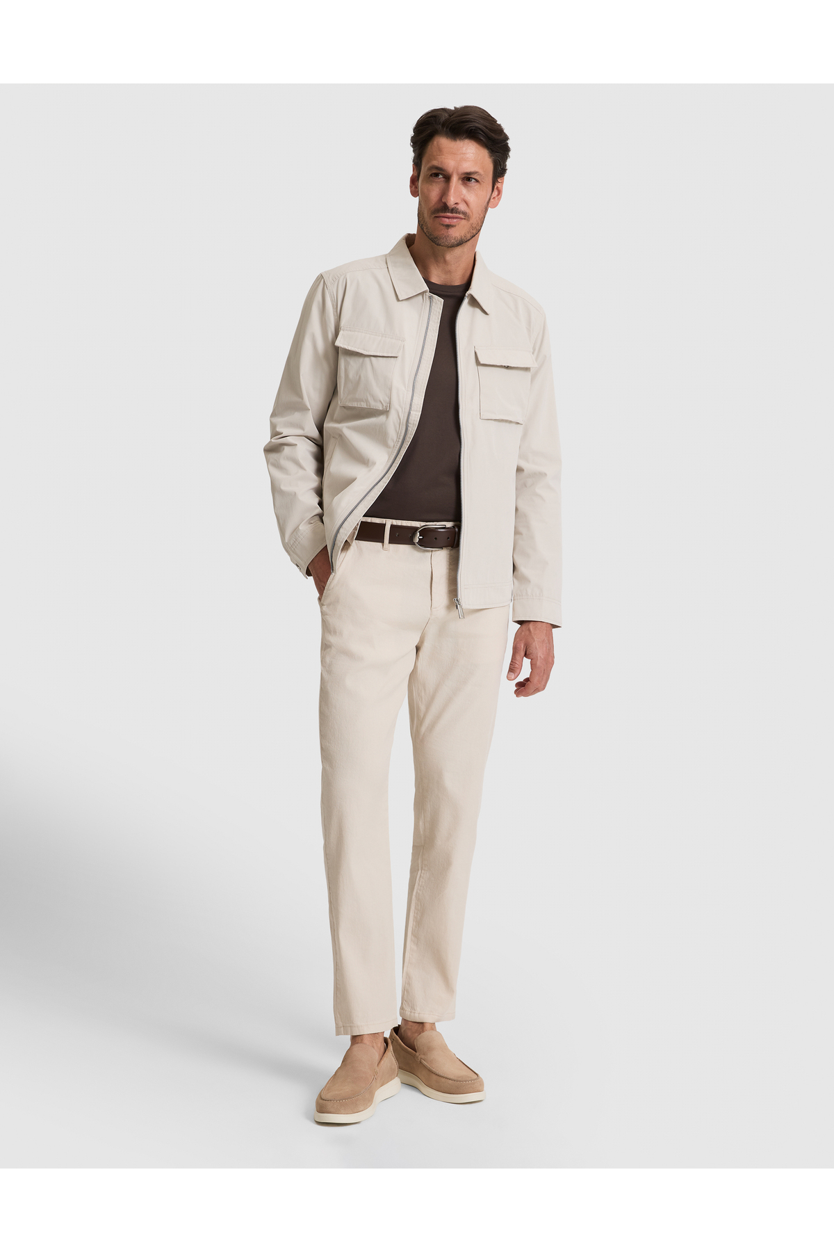 Pierre Cardin Beige Straight Fit Linen Blend Elastic Waist Canvas Trousers 50320840-Vr011