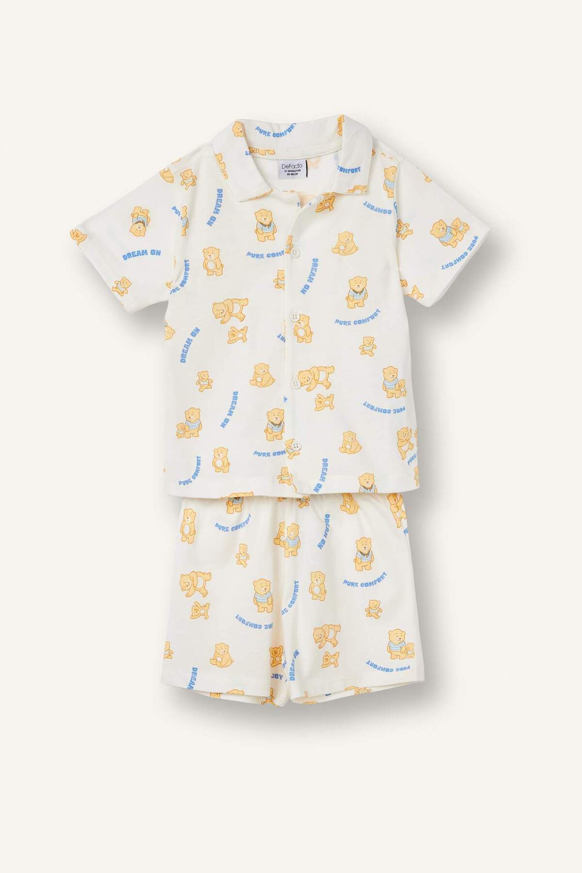 Defacto 100% Cotton Regular Fit White Pajama Set with 2 Teddy Bears for Boys H5379A526Hs