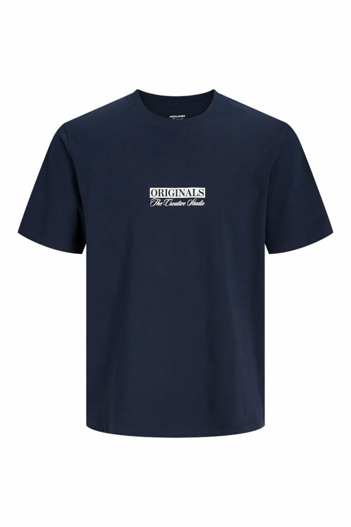 Jack & Jones Erkek Lacivert Jorsavona Box Tee Ss Cn Styd Ss26 T-shirt görsel 5