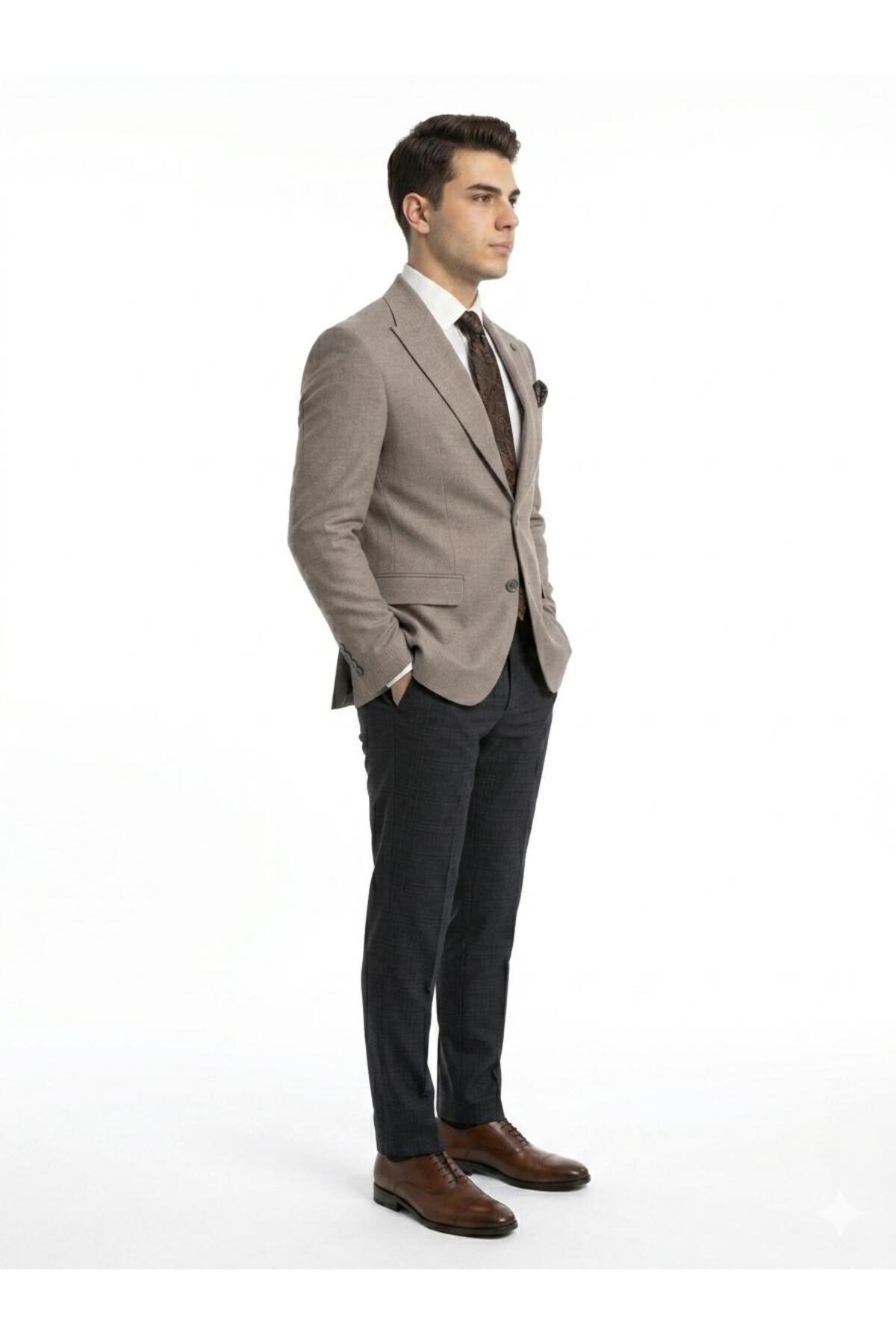 Presto Erkek 6 Drop Regular Fit Bej Sivri Yaka Ceket, Seçkin Kumaş, Özel Kalıp, İtalyan Kesim, Üstün İnce İşçilik, Modern Siluet | Düğün, Davet, İş Hayatı ve Smart Casual Şıklık | 1721-040 görsel 2