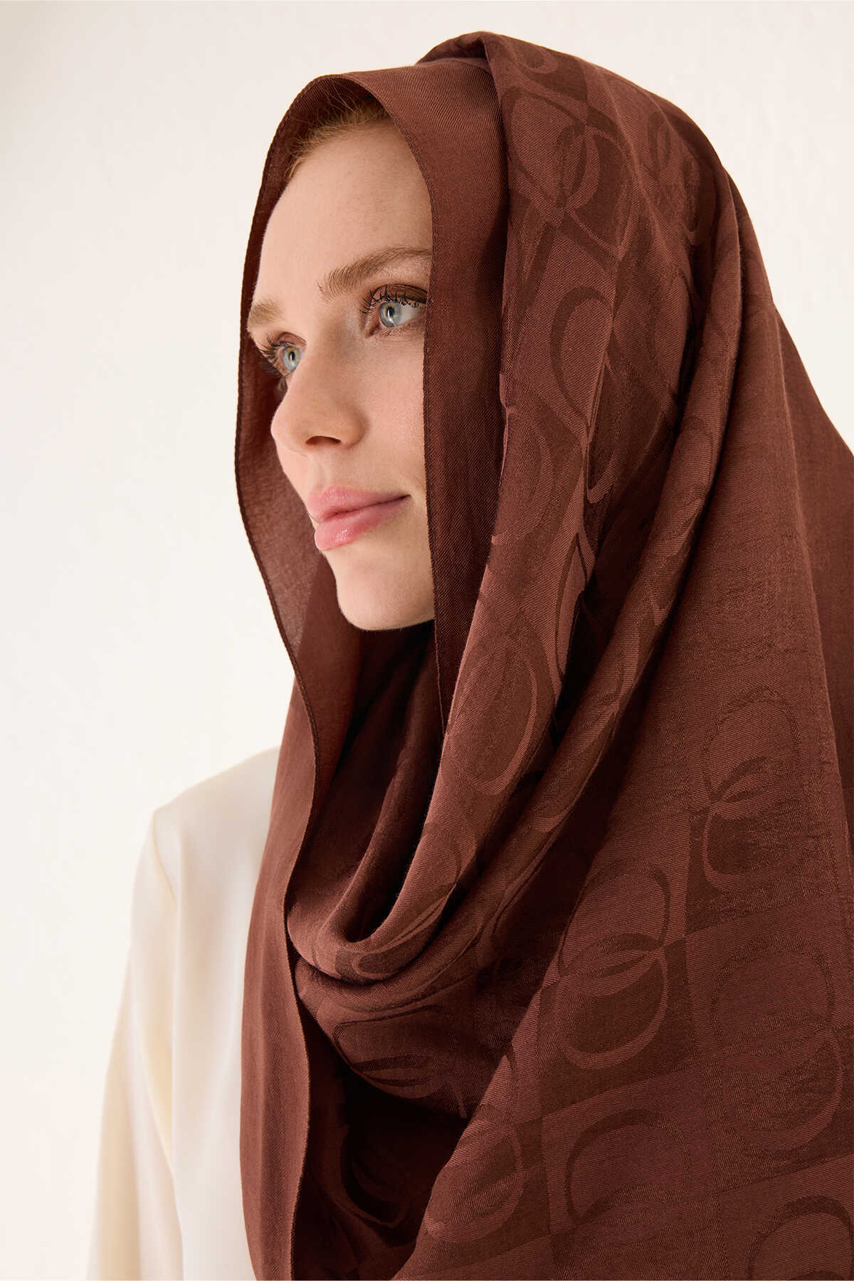 Checkers Pattern Copper Naia Cotton Shawl 70x200