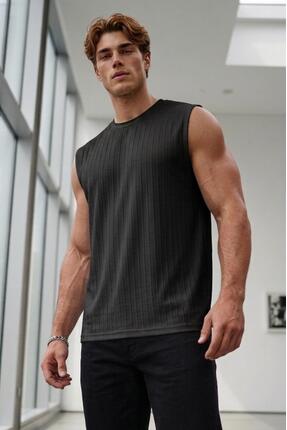 NO 601 Erkek Siyah Pamuklu Marcus Linear Flex Sleeveless Kolsuz Atlet
