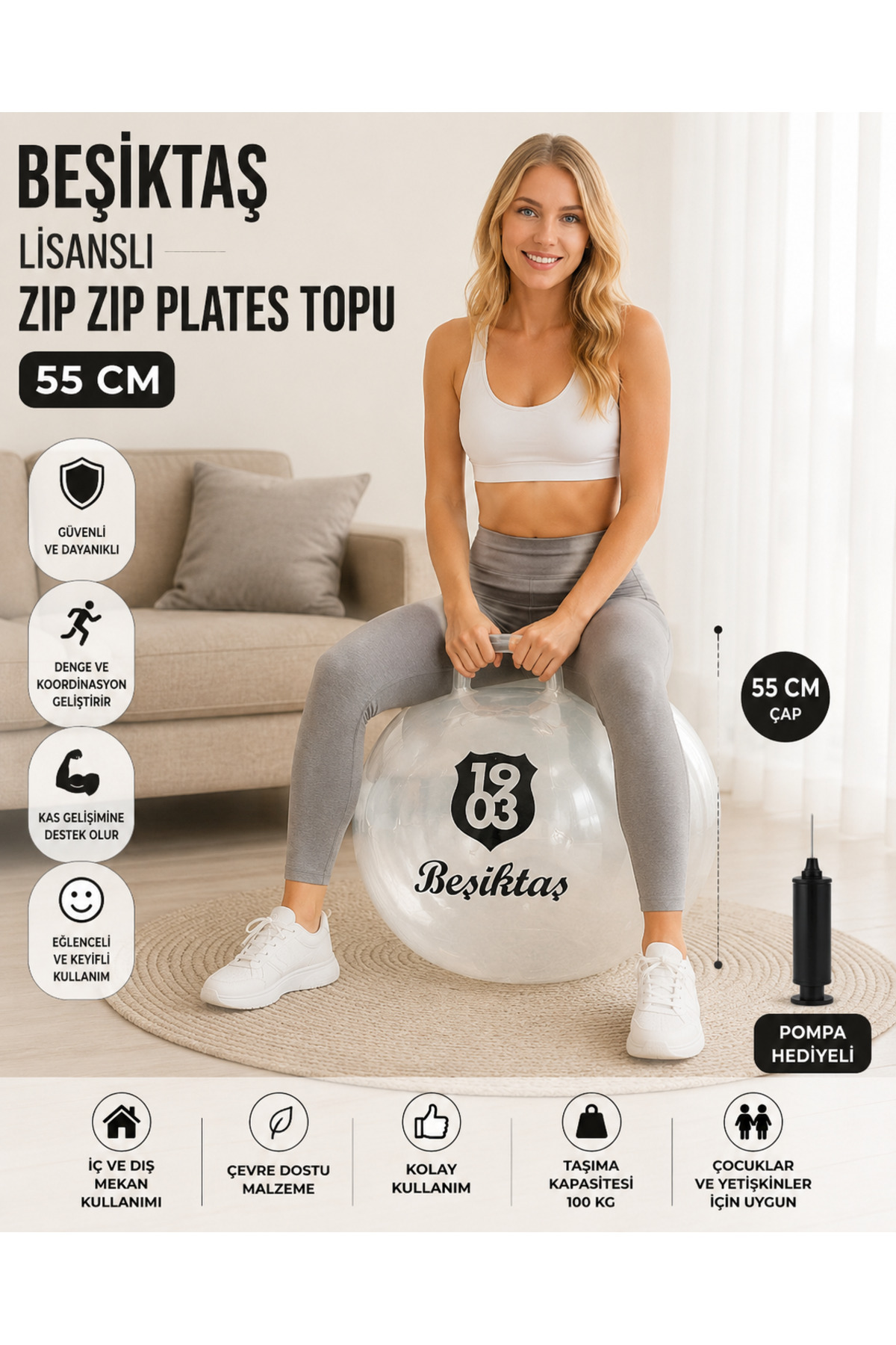 Beşiktaş x lasve lisanslı yeni sezon Plates topu zıp zıp 55 cm