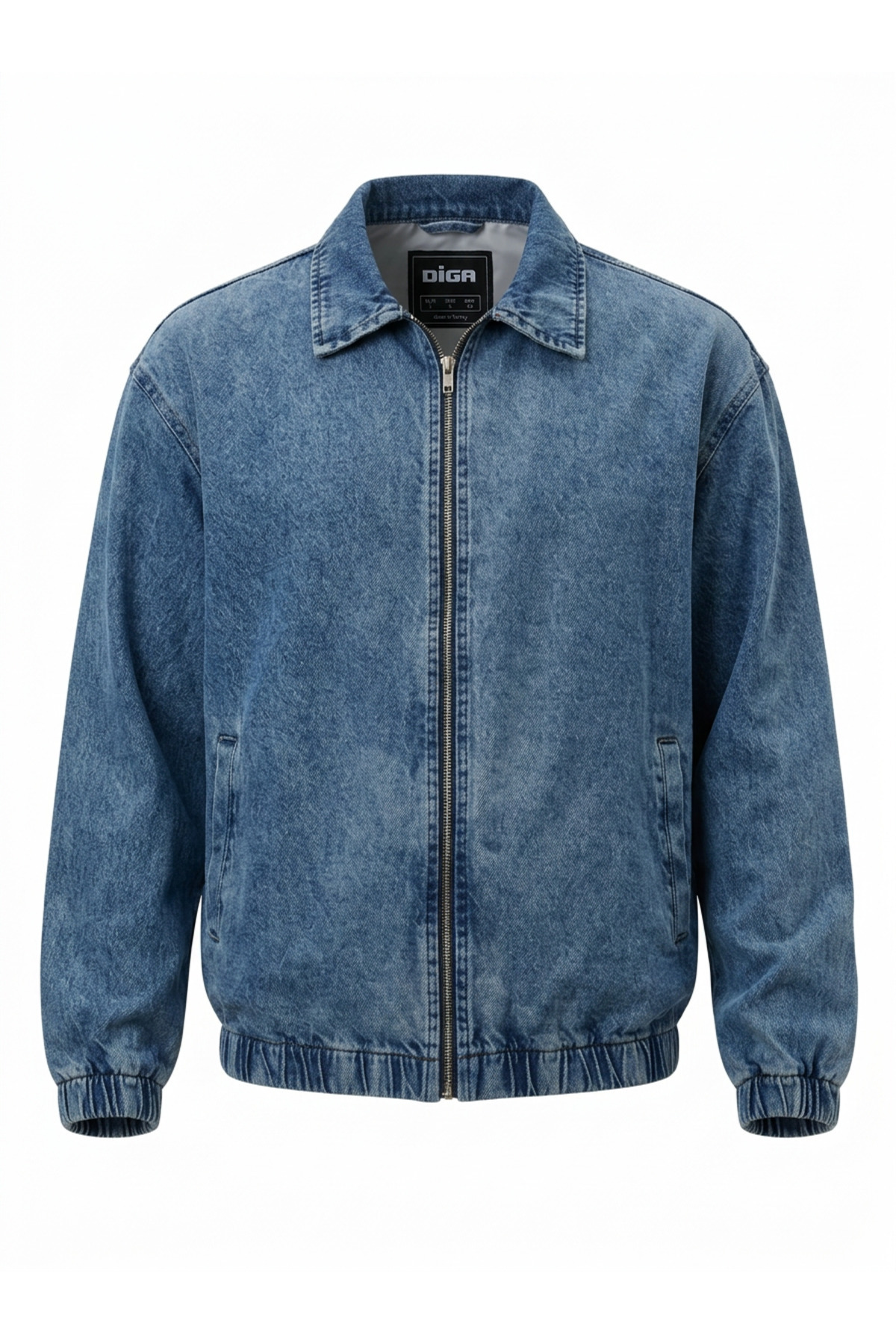 maroni Erkek Oversize Bomber Ceket Fermuarlı Basic Günlük Şık Kot Ceket görsel 2